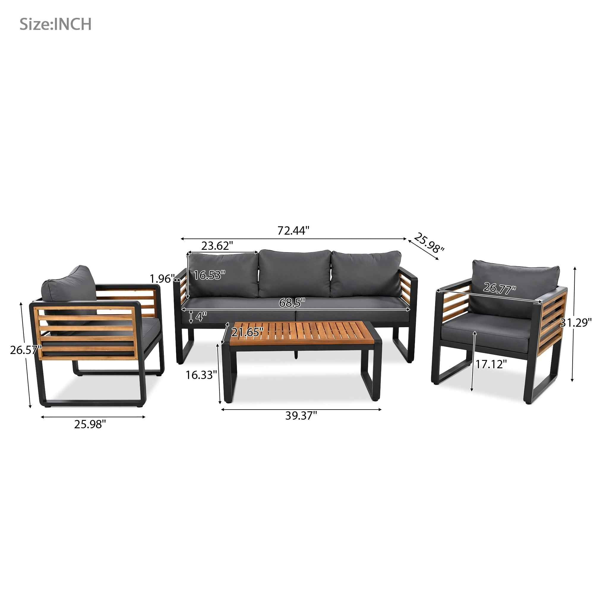 Large Size 4-pieces Outdoor Furniture sofa for 5 Person Conversation