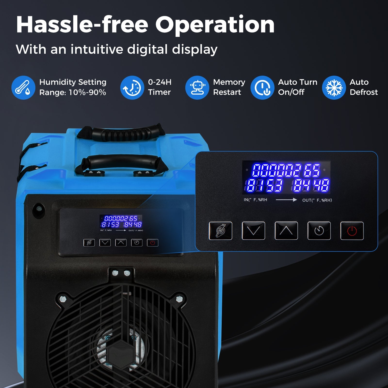 190 PPD Commercial Dehumidifier with Pump and 2 Wheels-Blue