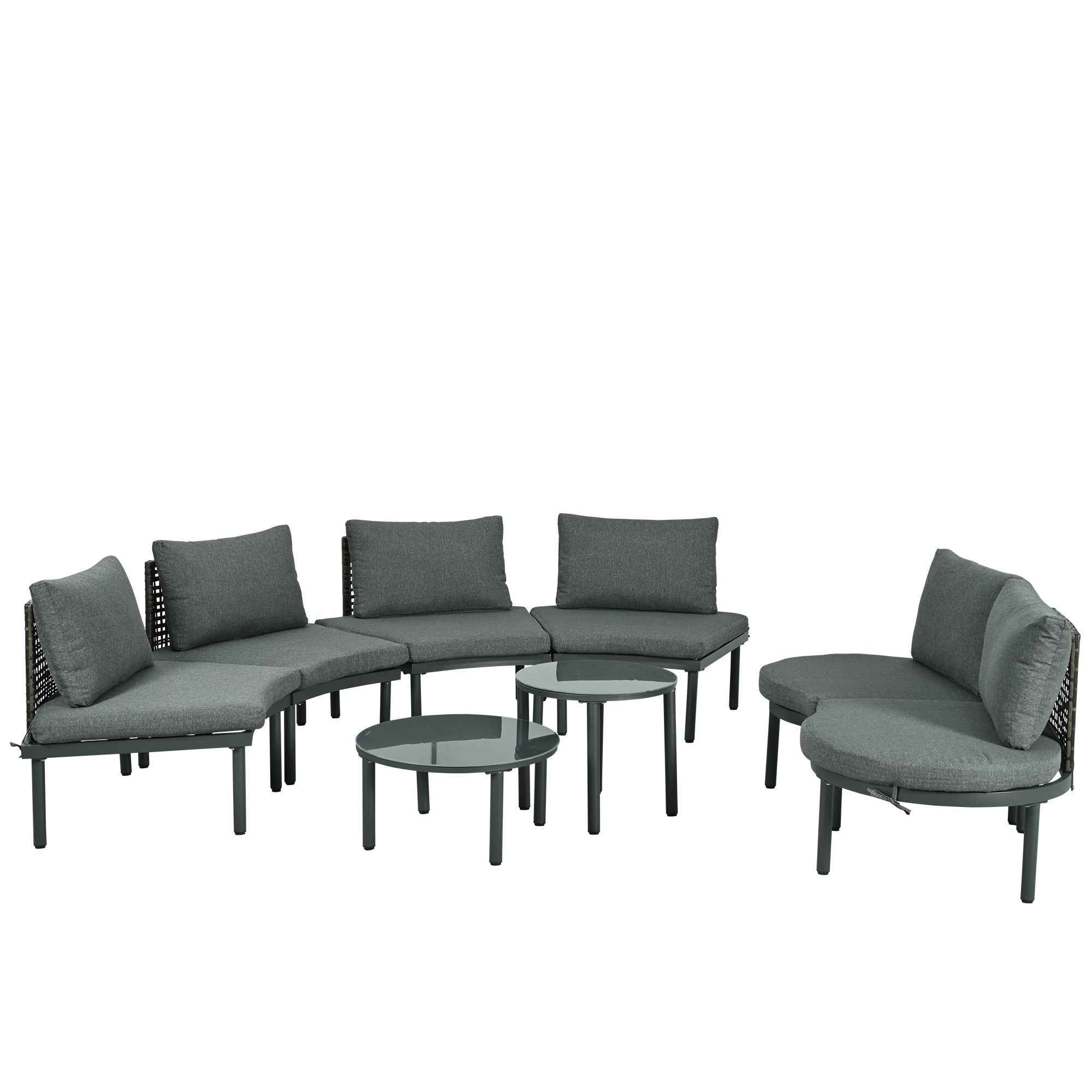 8-Piece Patio Sofa Furniture Set, Half Moon Outdoor Sectional Sofa