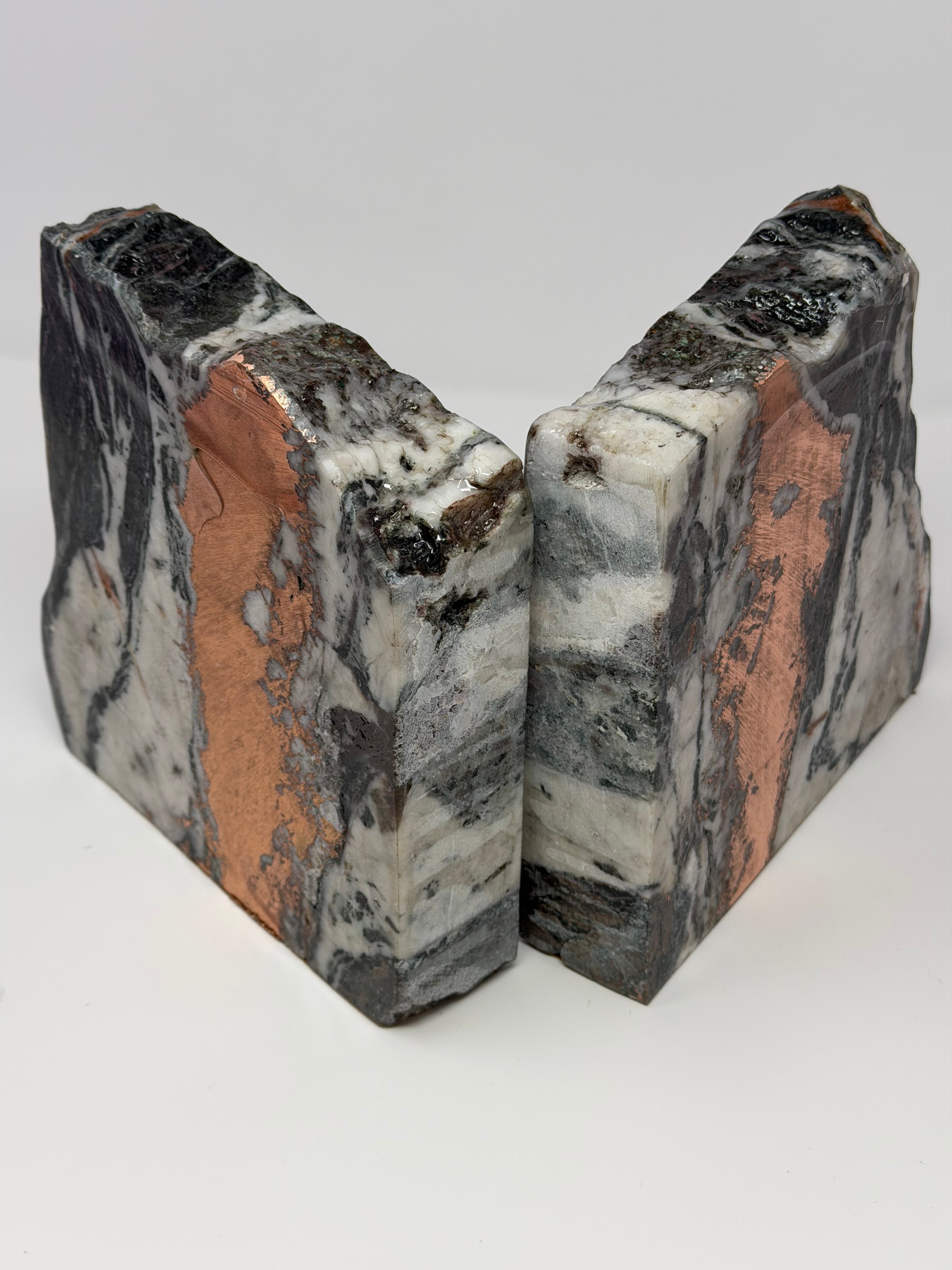 Michigan Native Vein Copper Bookends with Bold Center Vein - Cut & Cork Base