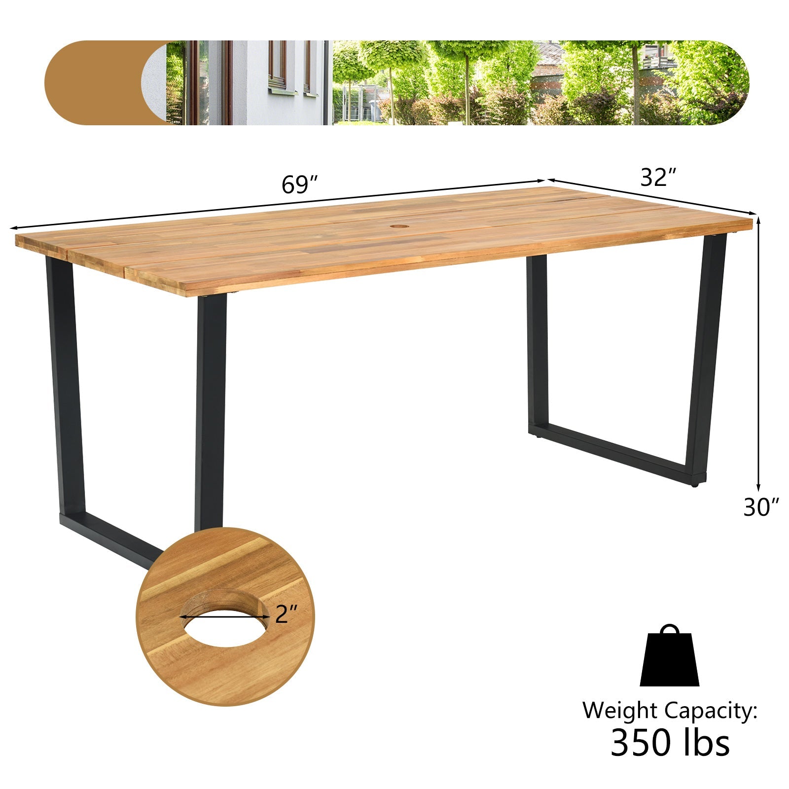 7 Pieces Outdoor Wicker Chair and Dining Table Set-Wood Handrail