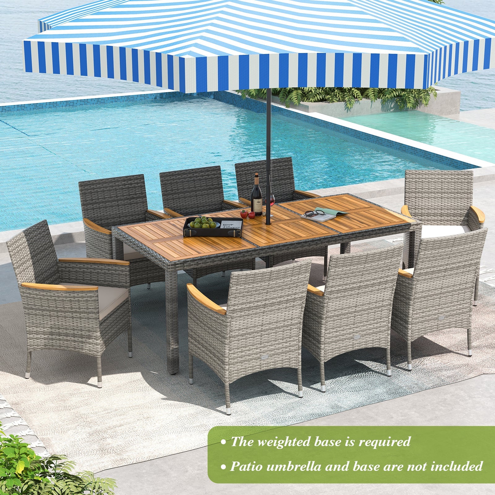 9 Pieces Patio PE Wicker Dining Set for Deck Garden and Yard-White