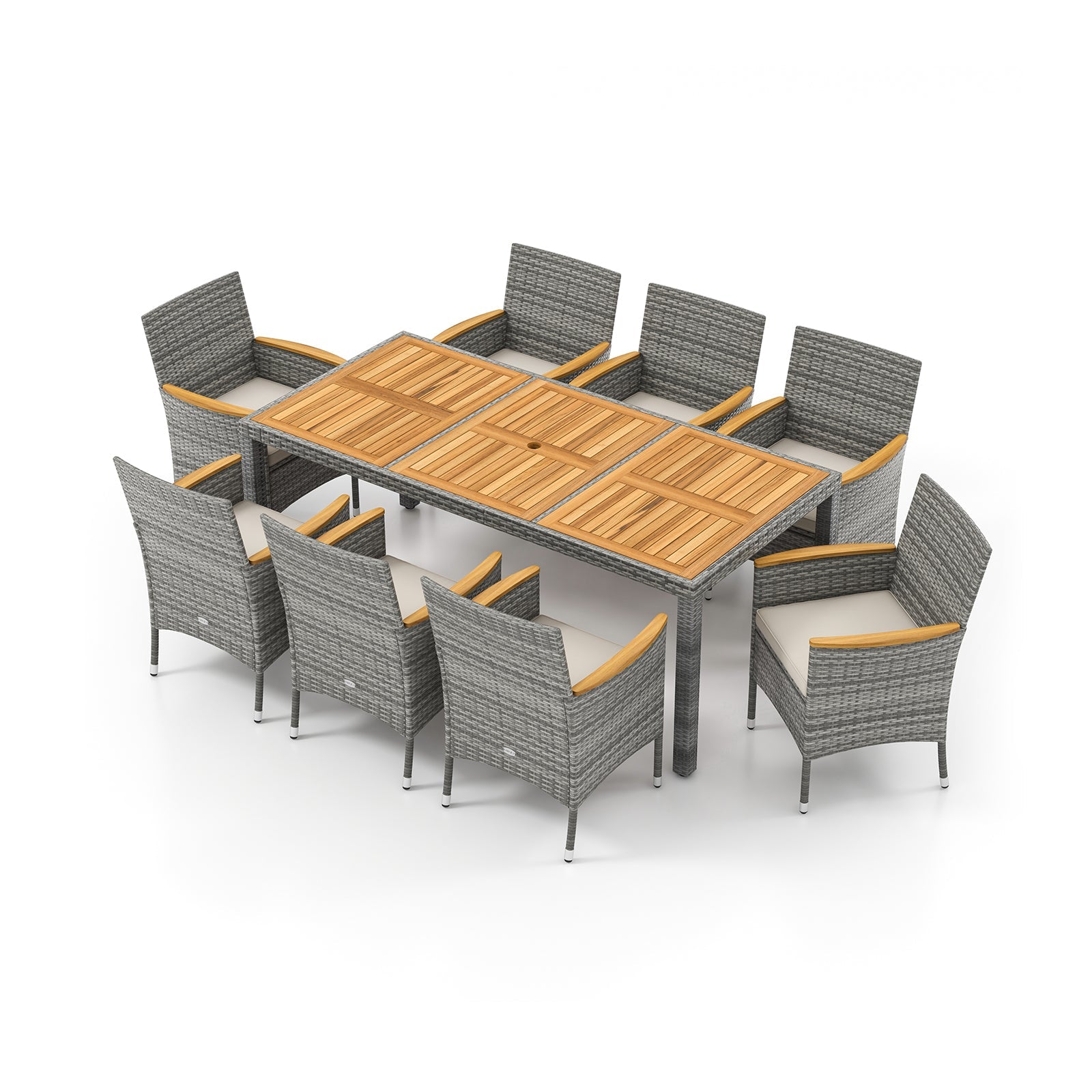 9 Pieces Patio PE Wicker Dining Set for Deck Garden and Yard-White