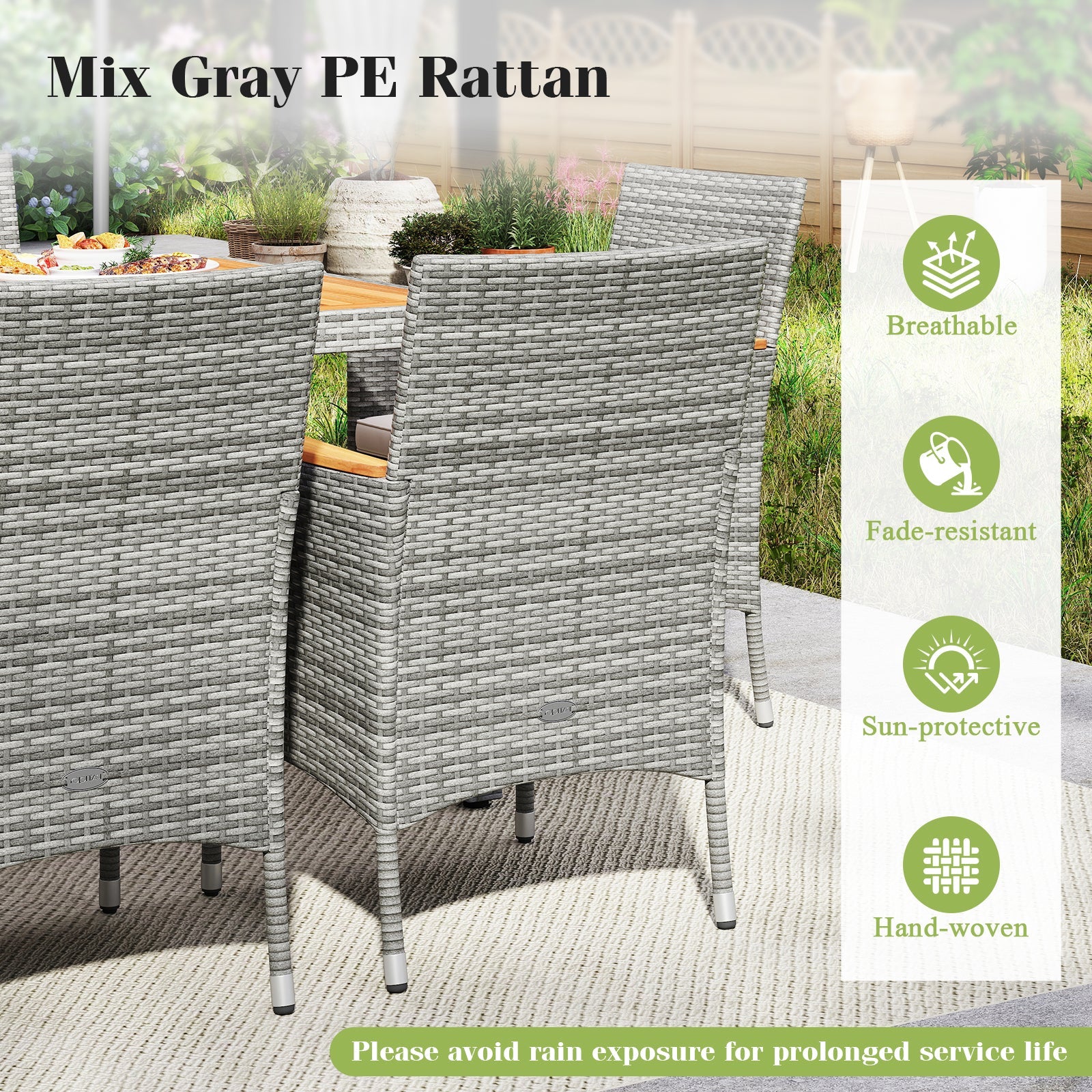 9 Pieces Patio PE Wicker Dining Set for Deck Garden and Yard-White