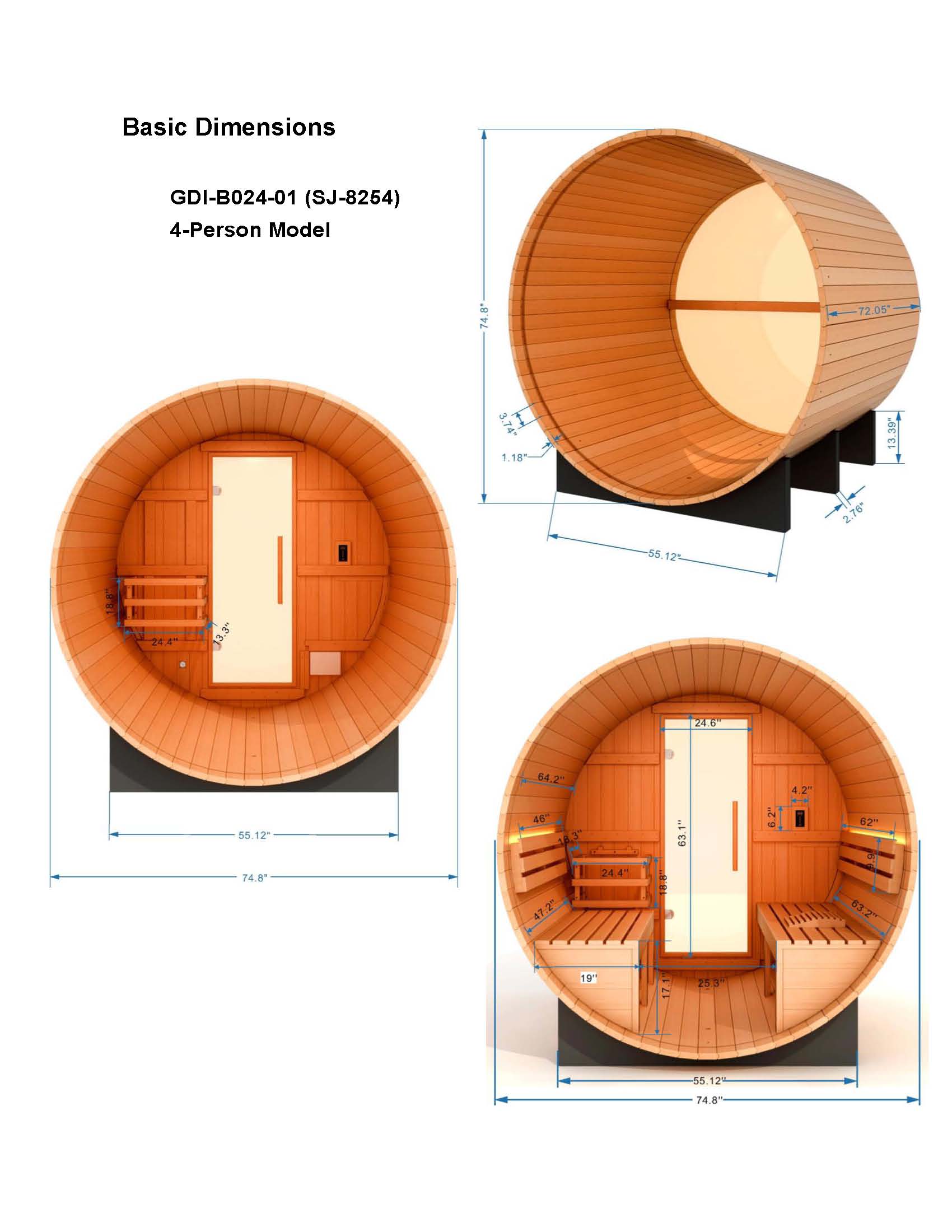Golden Designs St. Moritz 2 Person Barrel Traditional Sauna – Pacific Cedar GDI-B002-01