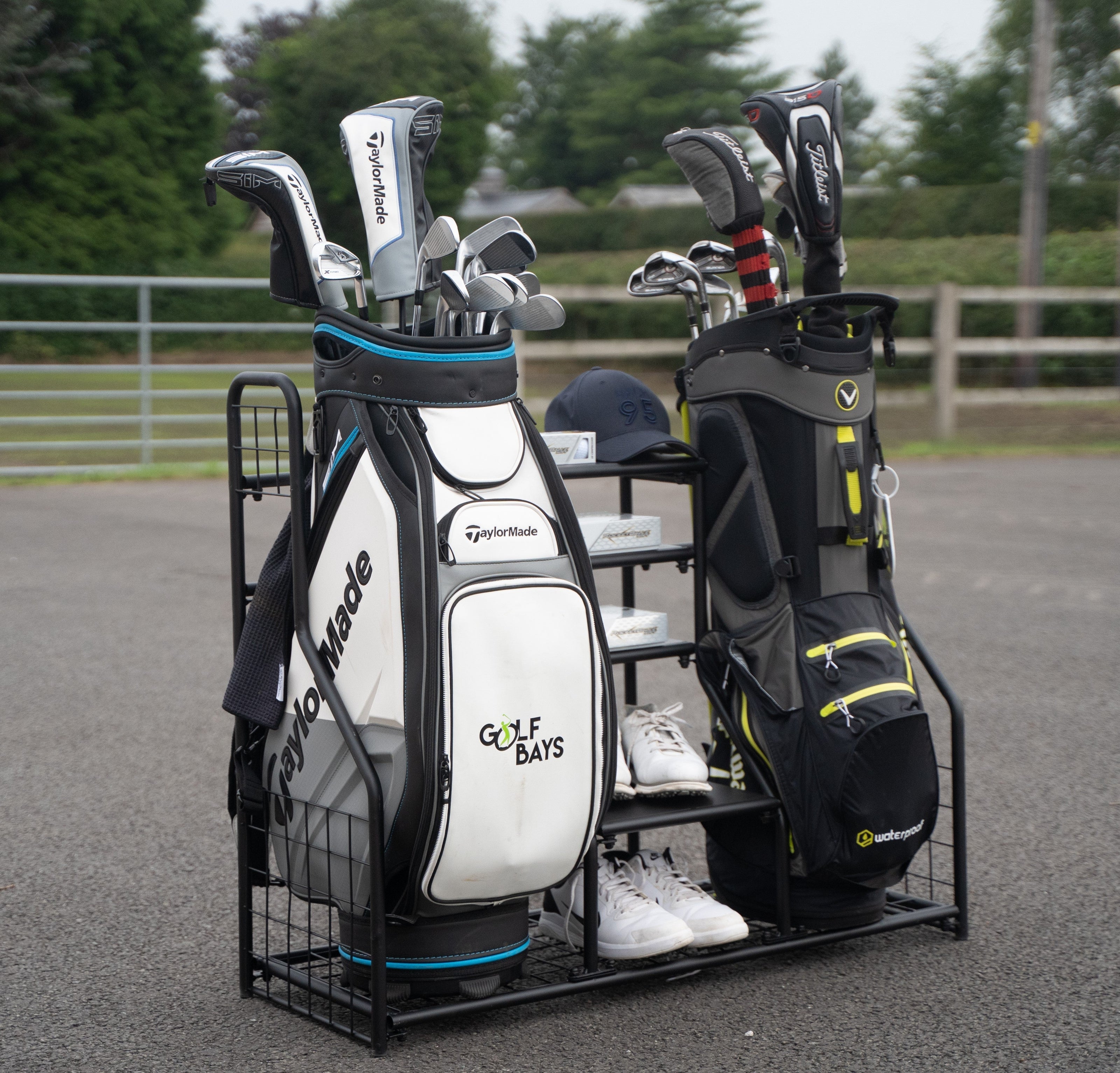 GolfBays Dual Bag Display Storage Organizer