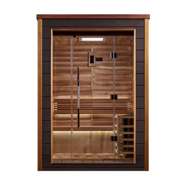 Golden Designs Narvik 2 Person Outdoor-Indoor Traditional Sauna – Canadian Red Cedar Interior GDI-8202-01