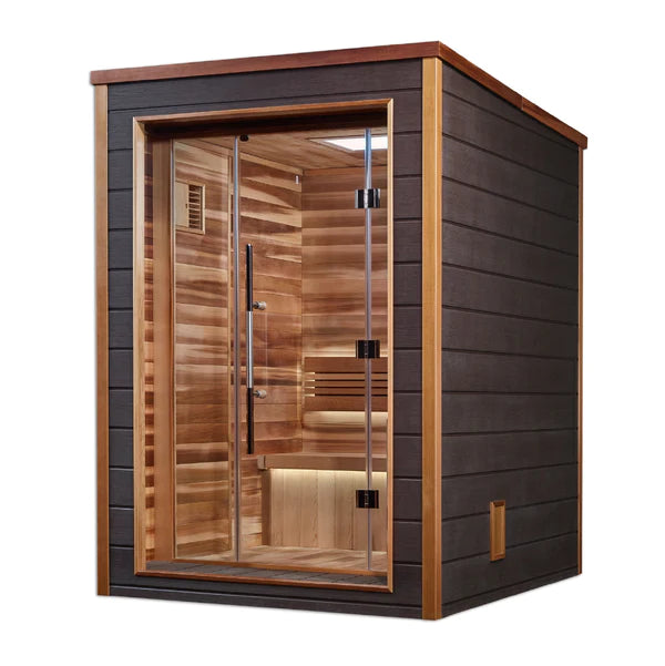 Golden Designs Narvik 2 Person Outdoor-Indoor Traditional Sauna – Canadian Red Cedar Interior GDI-8202-01