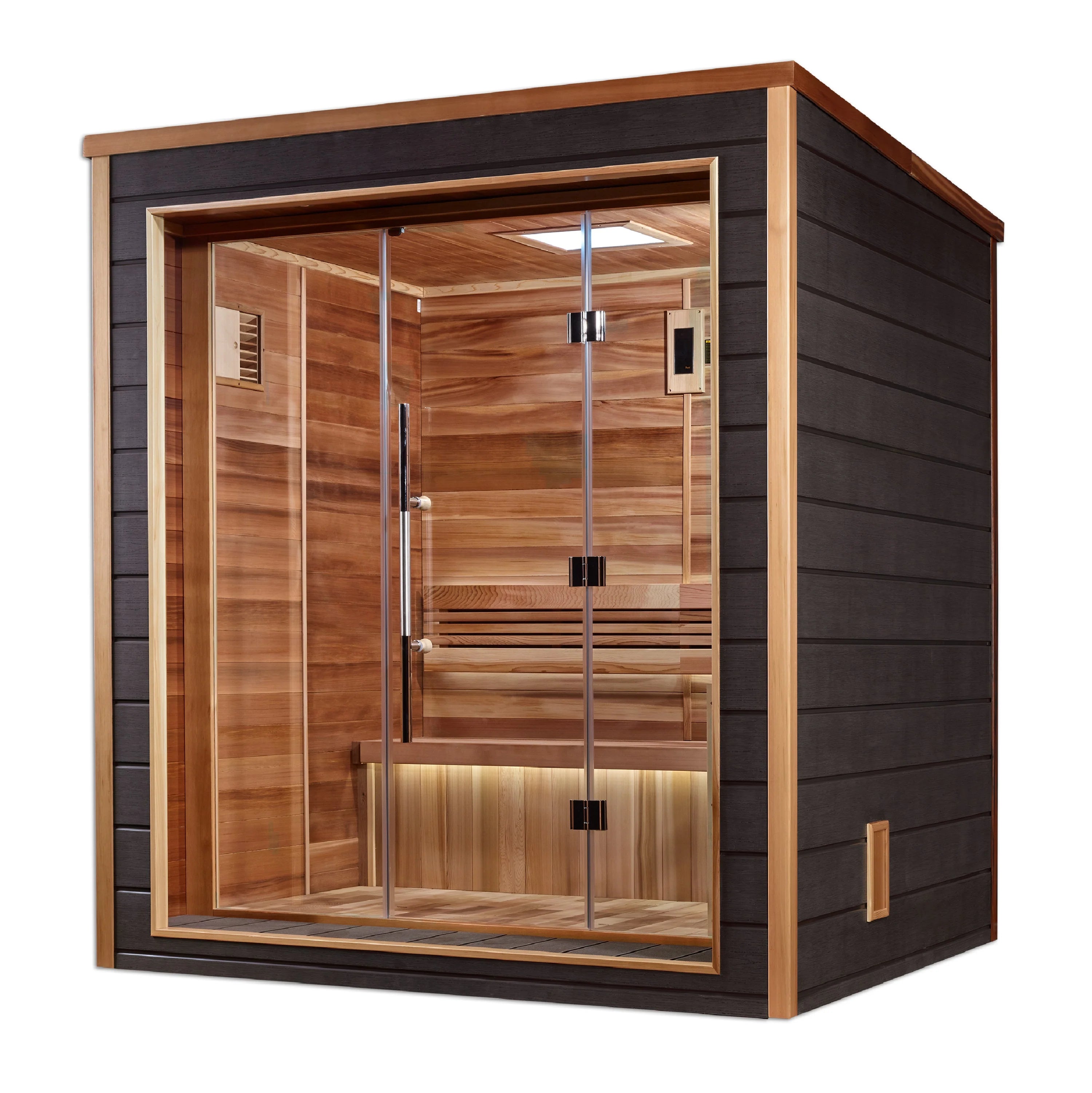 Golden Designs Drammen 3 Person Outdoor-Indoor Traditional Sauna – Canadian Red Cedar Interior GDI-8203-01