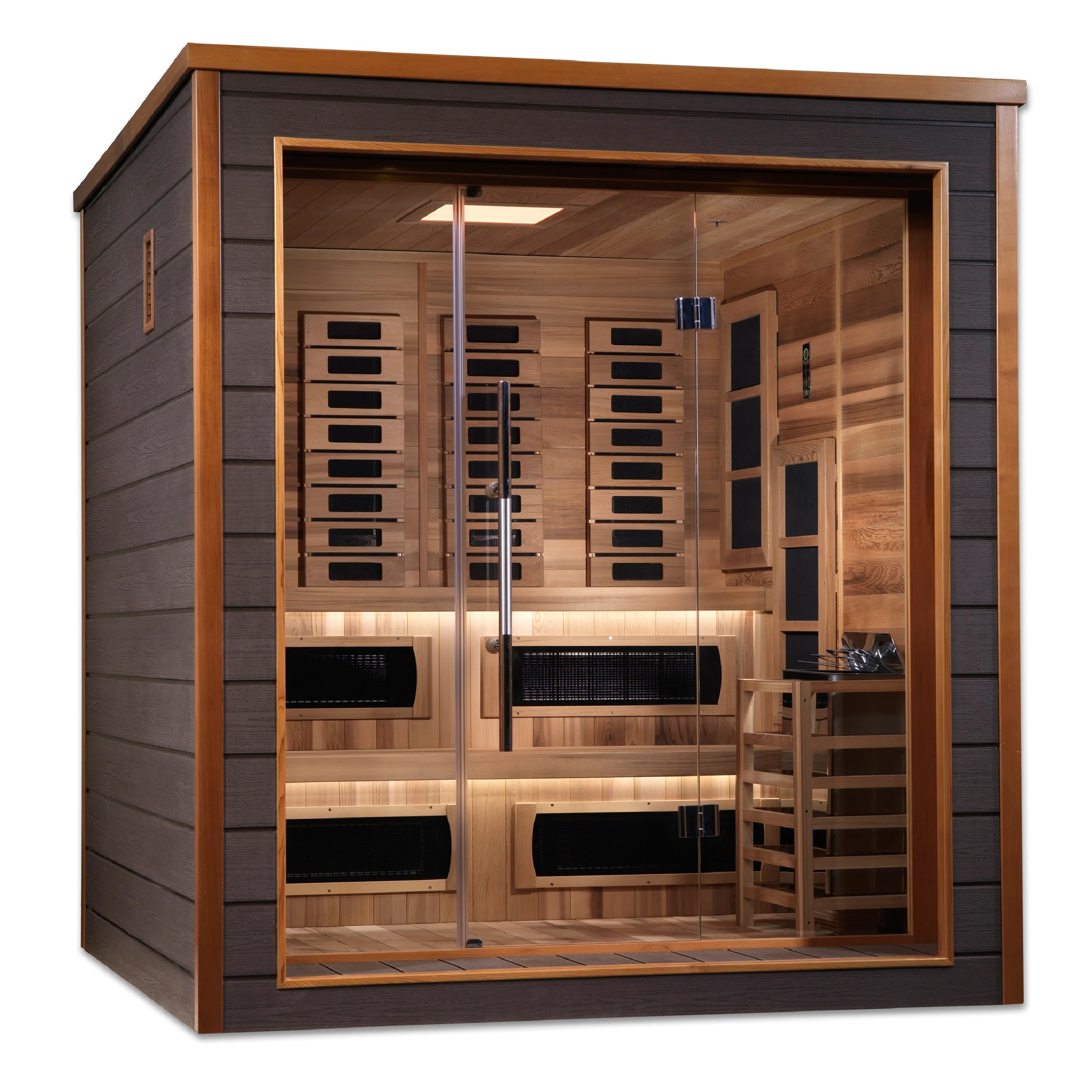 Golden Designs Karlstad 6 Person Outdoor-Indoor PureTech™ Hybrid Full Spectrum Sauna – Canadian Red Cedar Interior GDI-8226-01