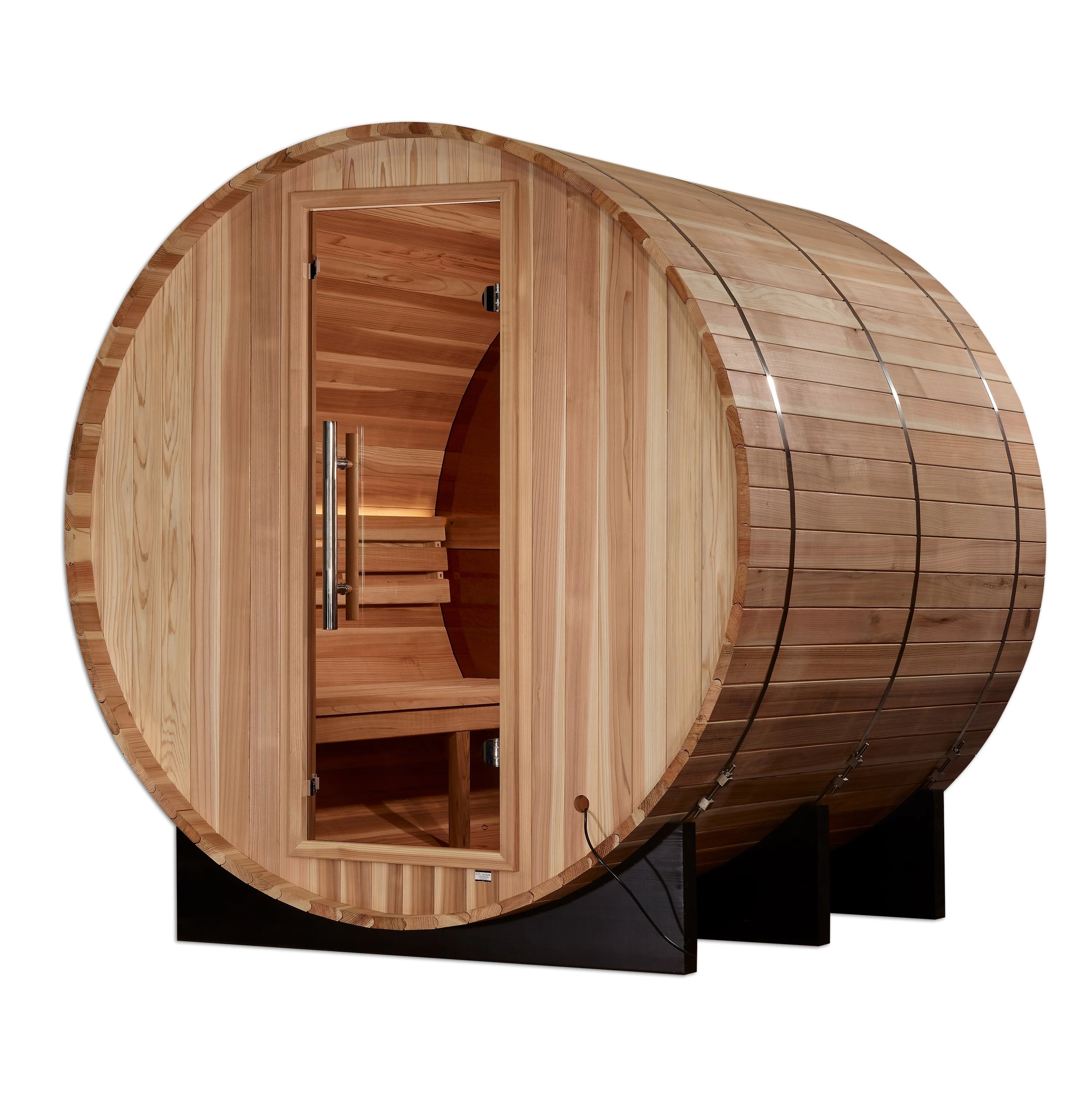 Golden Designs Zurich 4 Person Barrel with Bronze Privacy View – Traditional Sauna – Pacific Cedar GDI-B024-01