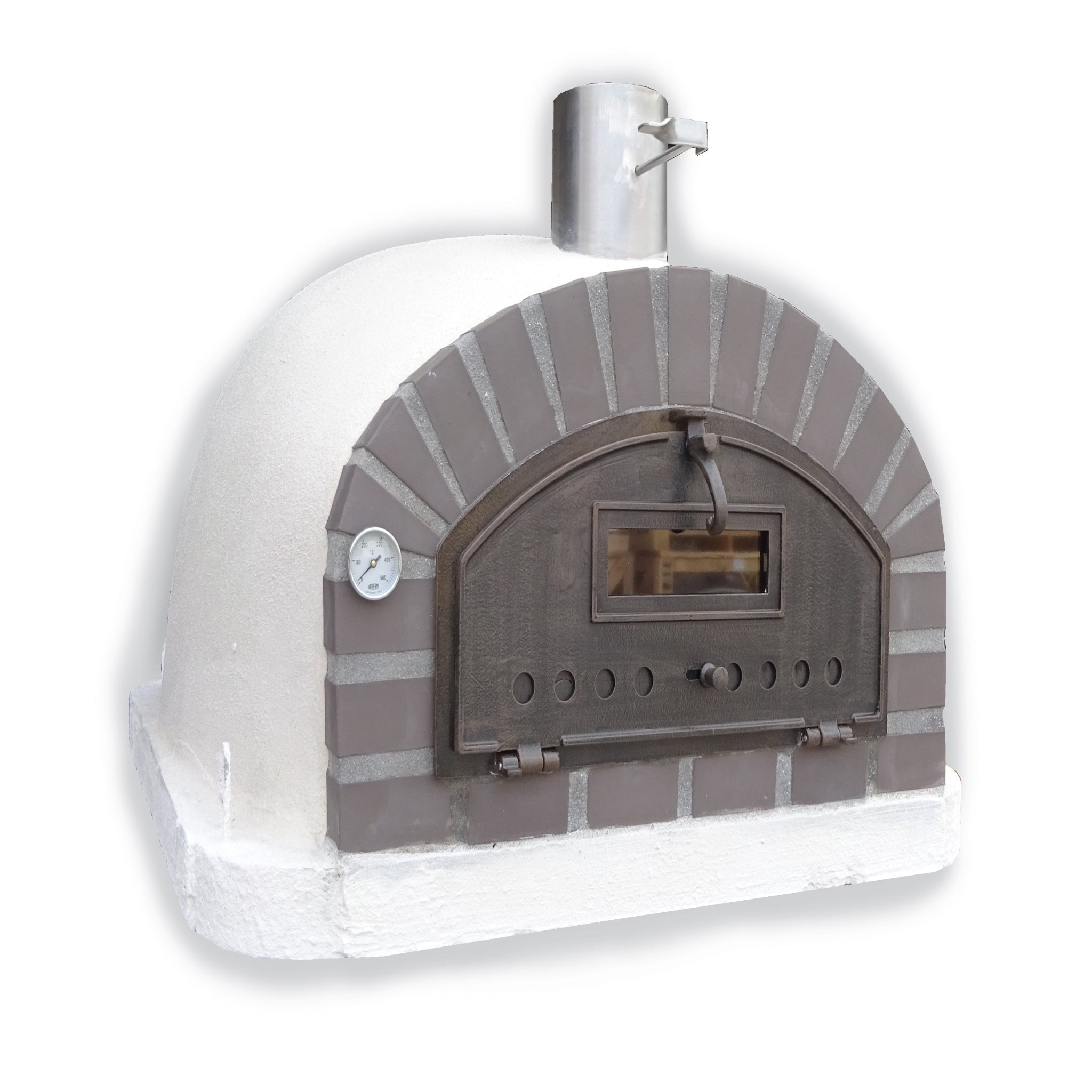 Brick oven with glass door on a white background