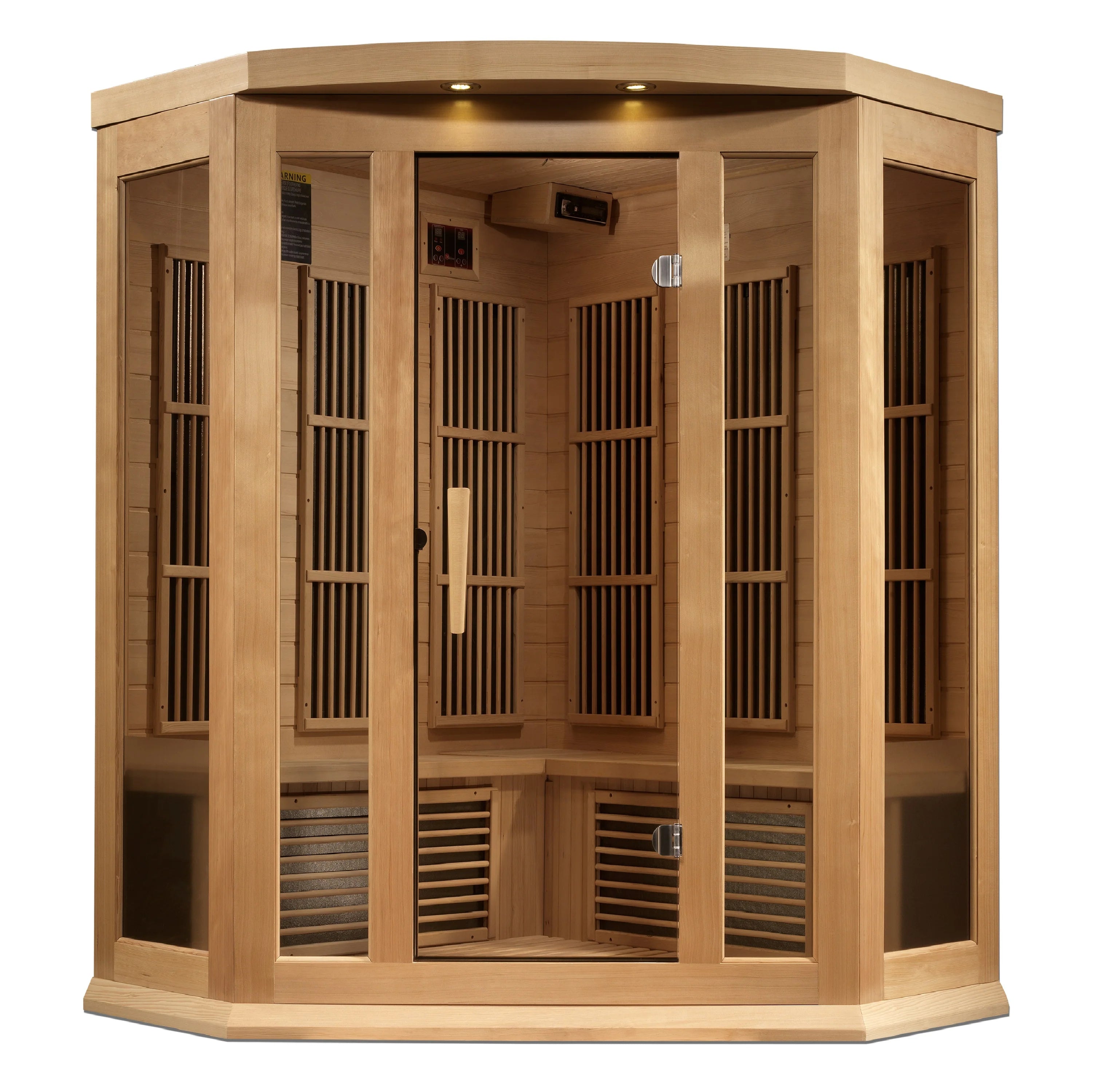 Maxxus Avignon 3 Person Corner Near Zero EMF FAR Infrared Sauna – Canadian Hemlock MX-K356-01-ZF