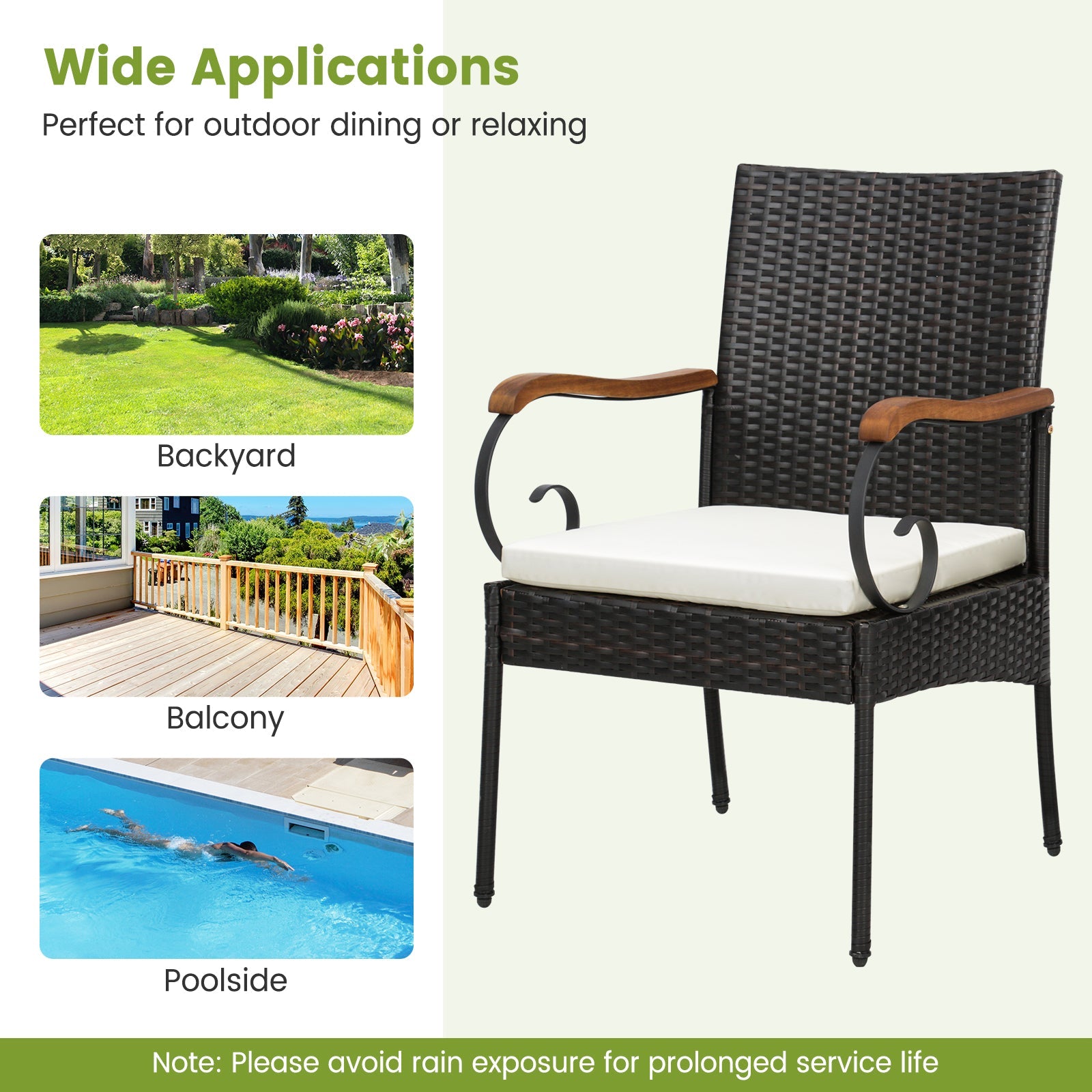 9 Pieces Patio Rattan Dining Set with Acacia Wood Table for Backyard Garden-Curved Handrail