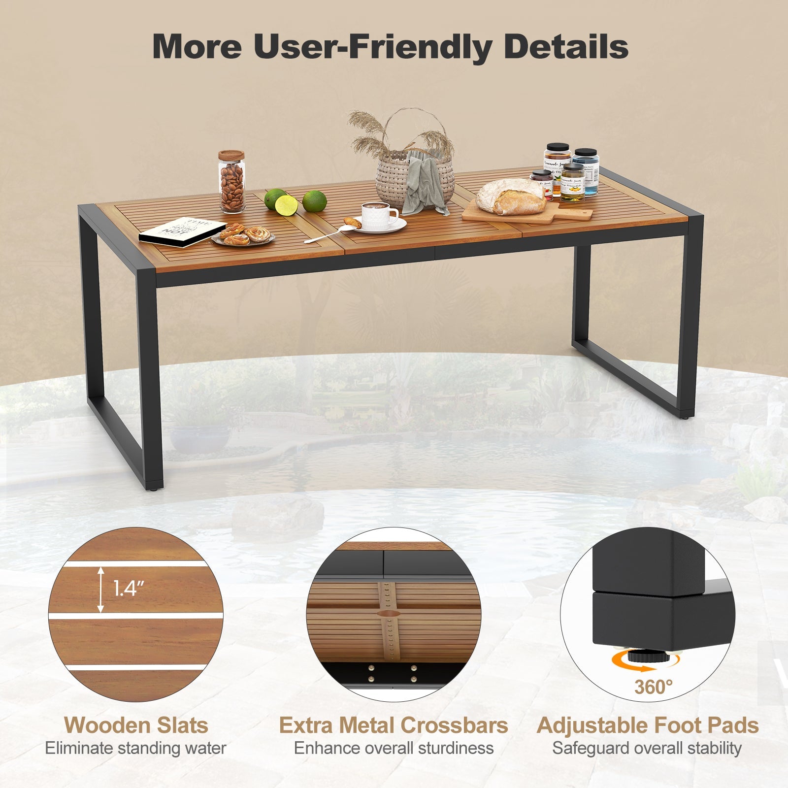 9 Pieces Patio Rattan Dining Set with Acacia Wood Table for Backyard Garden-L-shaped Handrail
