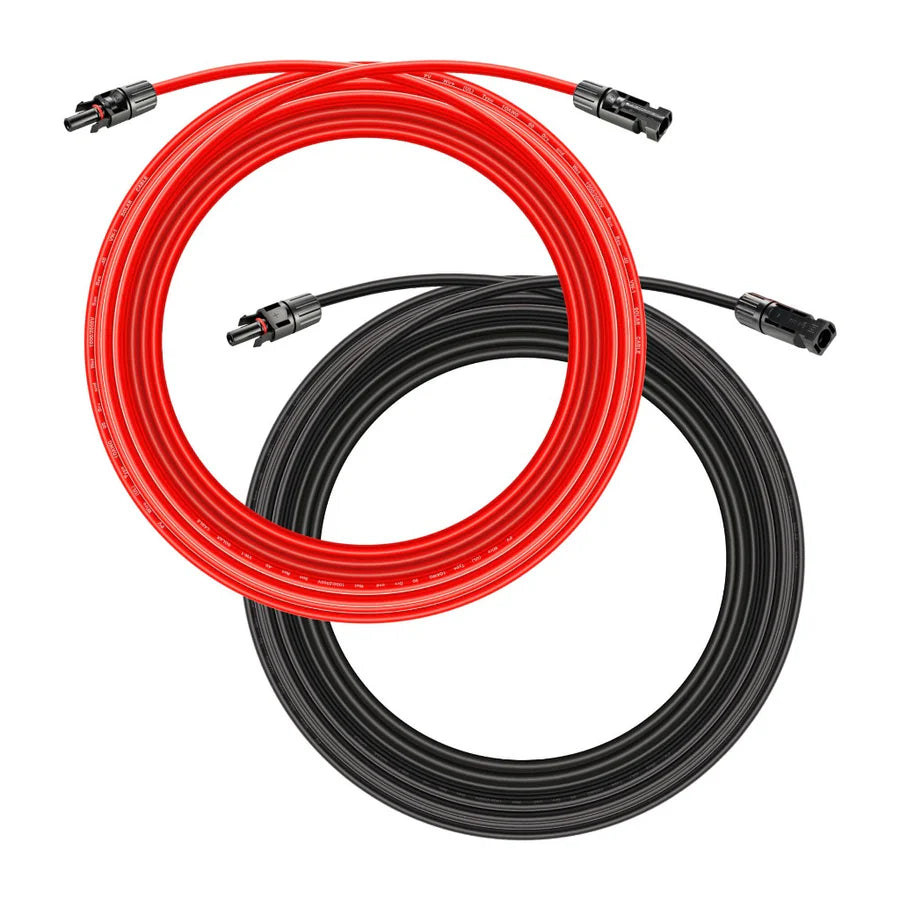 10 Gauge Solar Panel Extension Cable with Male and Female Solar Connector Ends | Pair of 10AWG Red and Black Extension Wire with Connectors on Both Ends