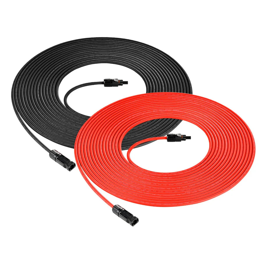 10 Gauge Solar Panel Extension Cable with Male and Female Solar Connector Ends | Pair of 10AWG Red and Black Extension Wire with Connectors on Both Ends