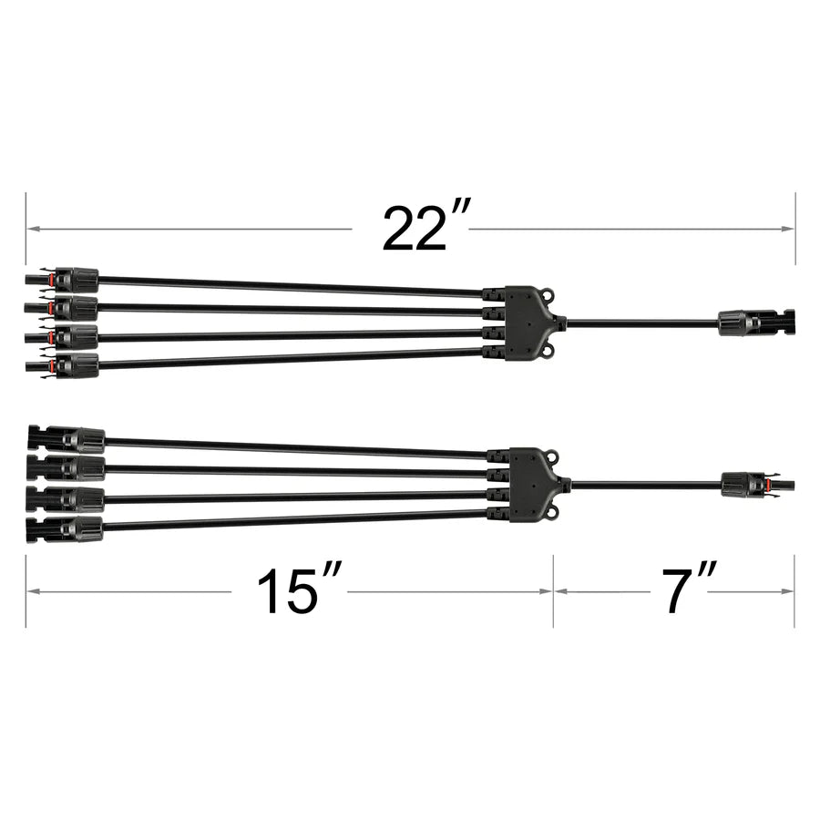 Y Branch Parallel Adapters 4-to-1 | 4-to-1 Weatherproof Parallel Adapters for Solar Panels | Easy to Install