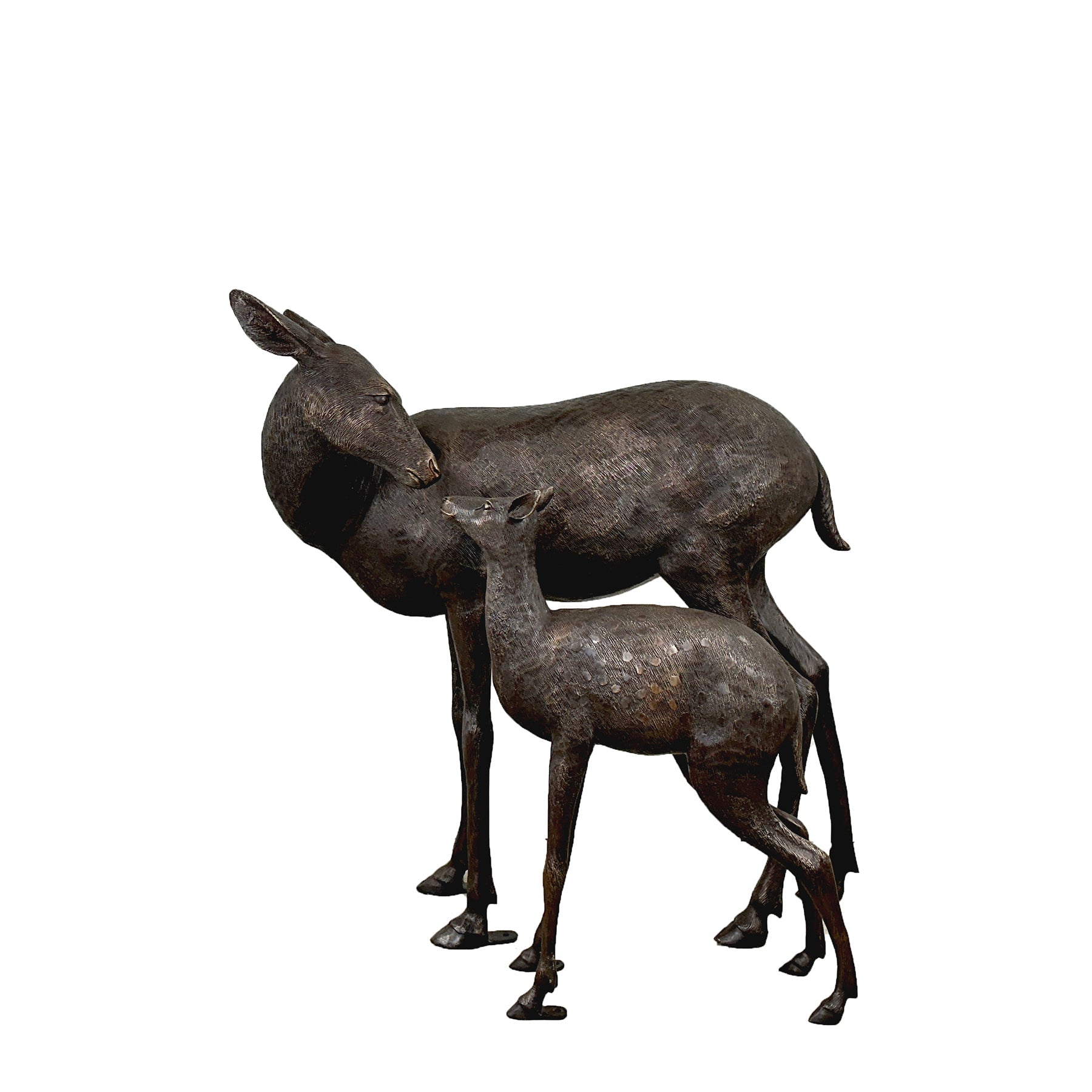 Doe & Fawn Bronze Statue Set