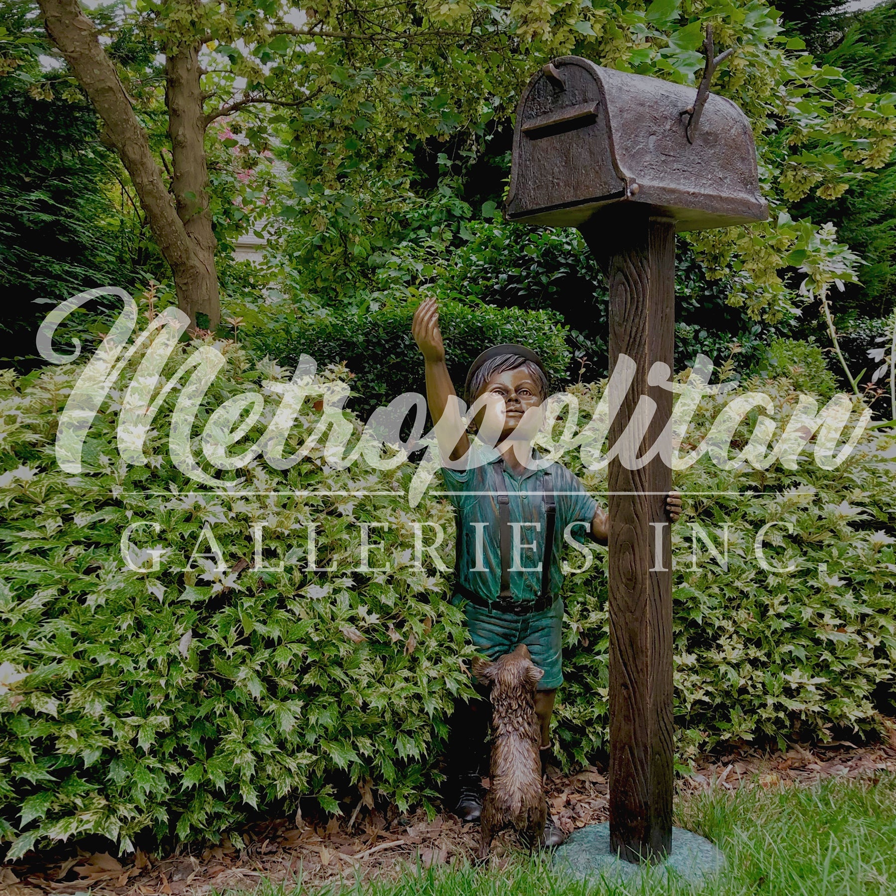 Standing Boy with Dog Bronze Statue Mailbox
