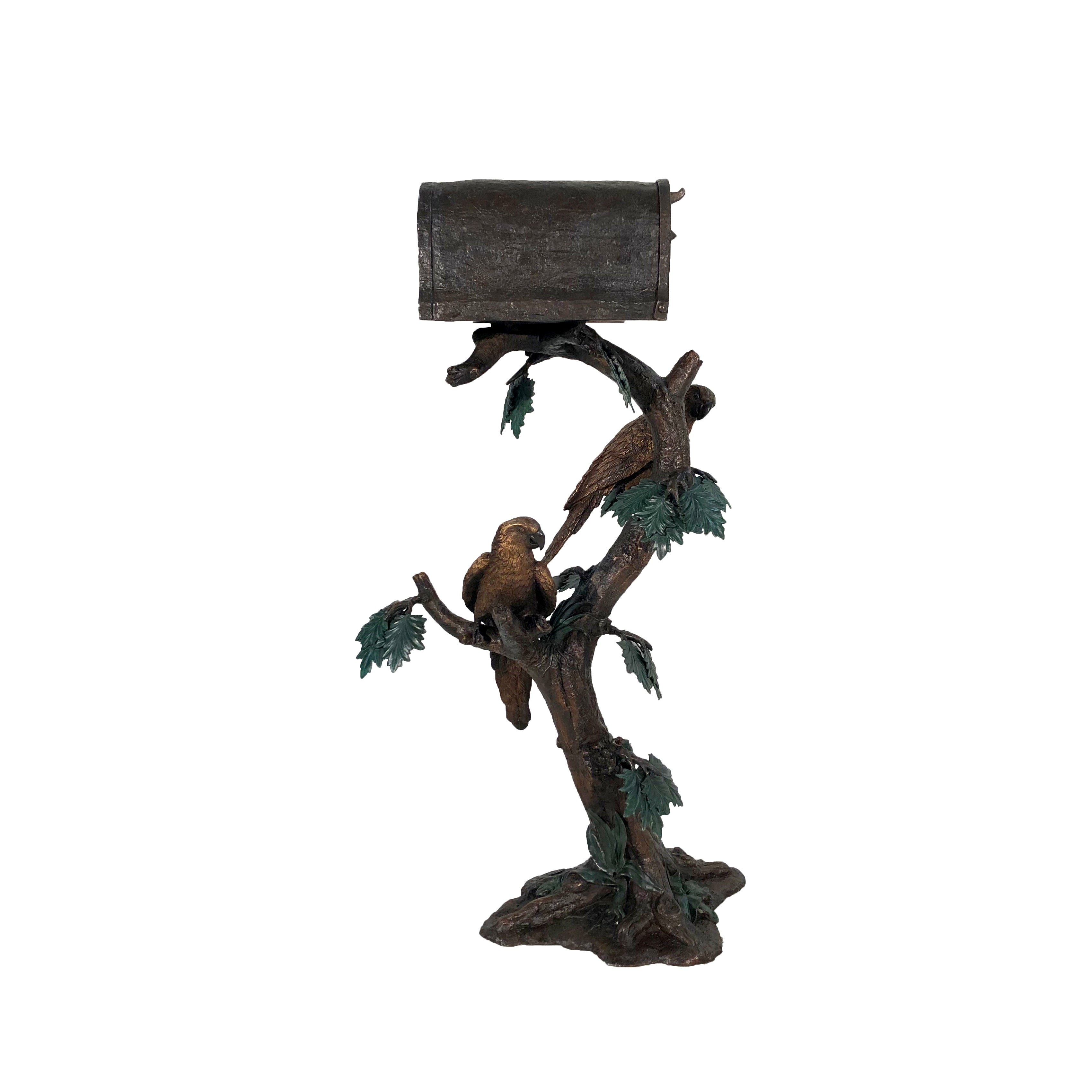 Two Parrots in Tree Bronze Statue Mailbox