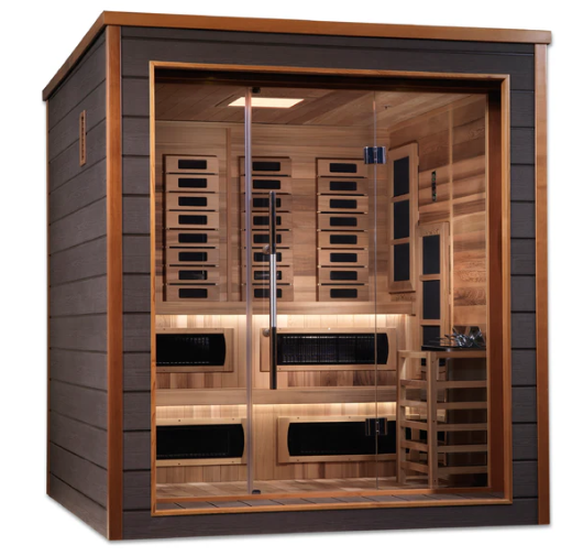 Golden Designs Karlstad 6 Person Outdoor-Indoor PureTech™ Hybrid Full Spectrum Sauna – Canadian Red Cedar Interior GDI-8226-01