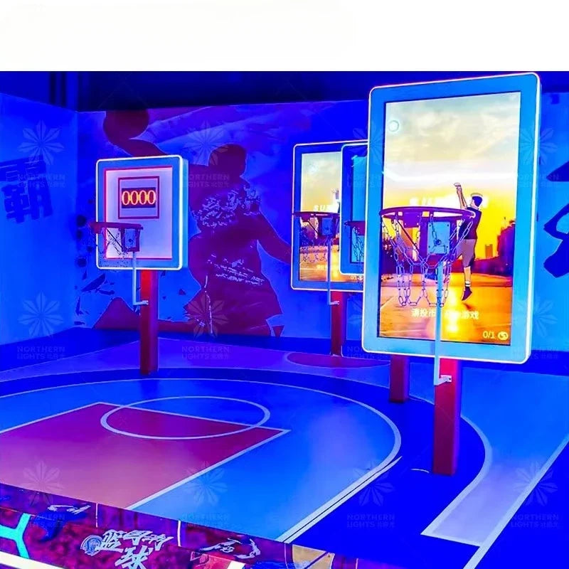 Northern Lights Metal Indoor Foldable Basketball Arcade Game Machine with Hoop Colorful Finish 2-Year Warranty Universal Plug