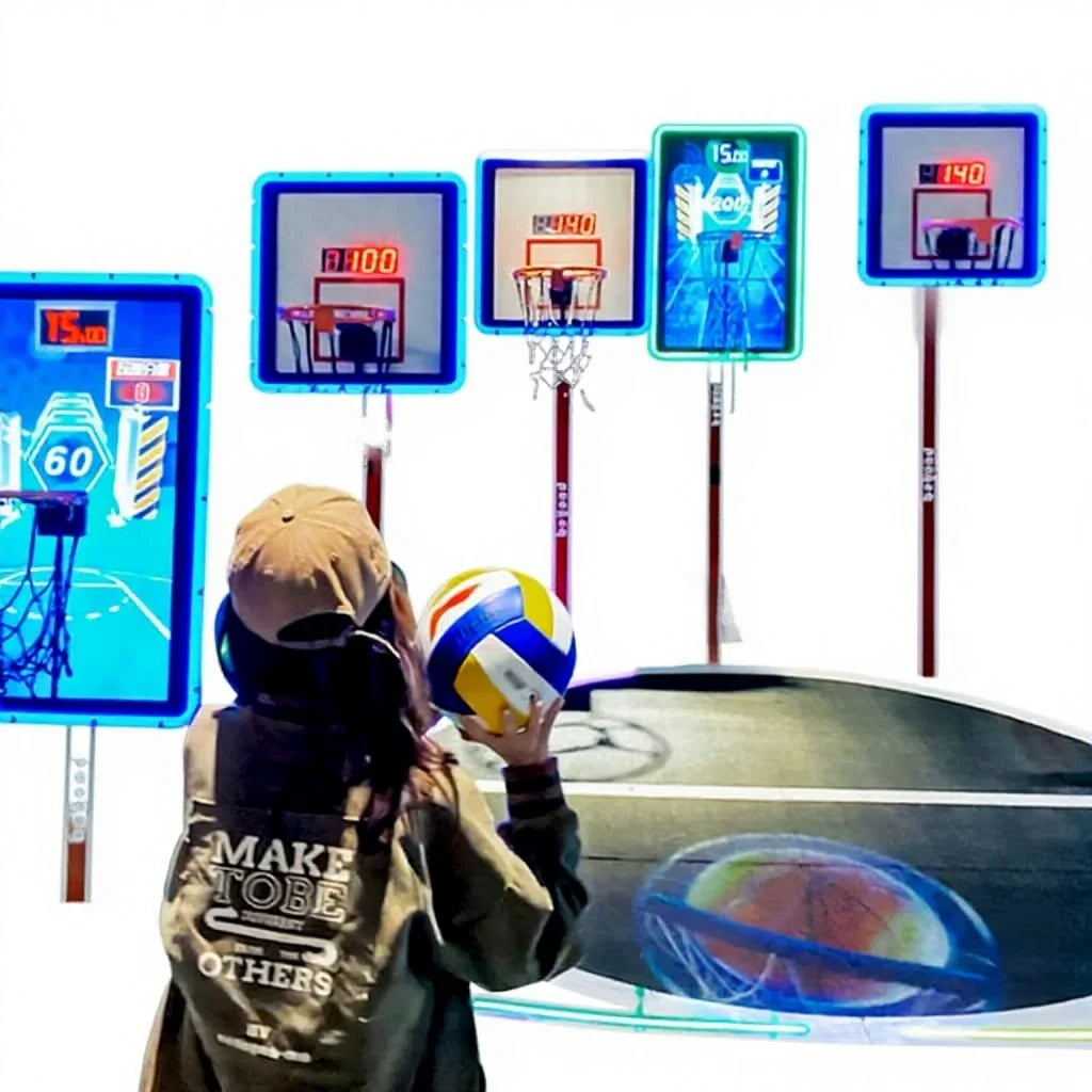 Northern Lights Metal Indoor Foldable Basketball Arcade Game Machine with Hoop Colorful Finish 2-Year Warranty Universal Plug