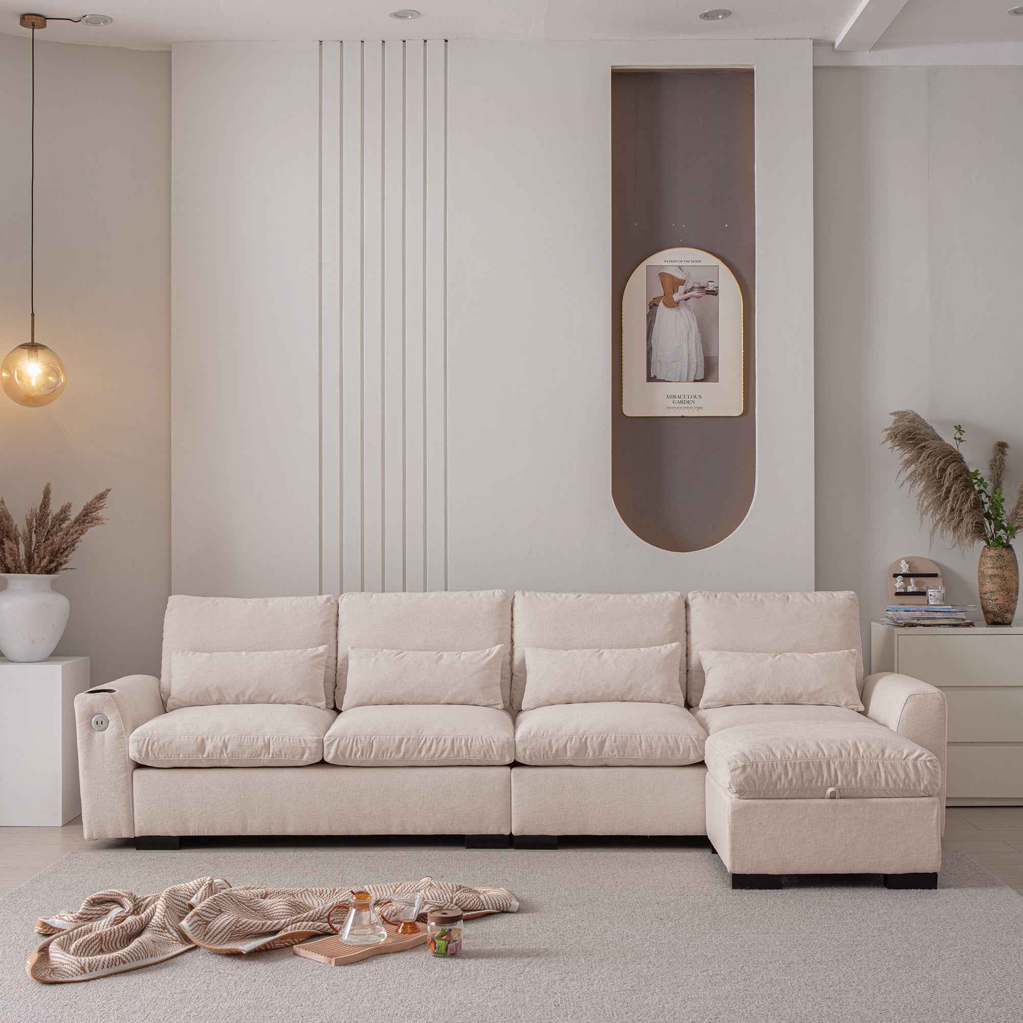 114.5"Modern Modular L Shaped Chenille Sofa Couch Reversible Ottoman