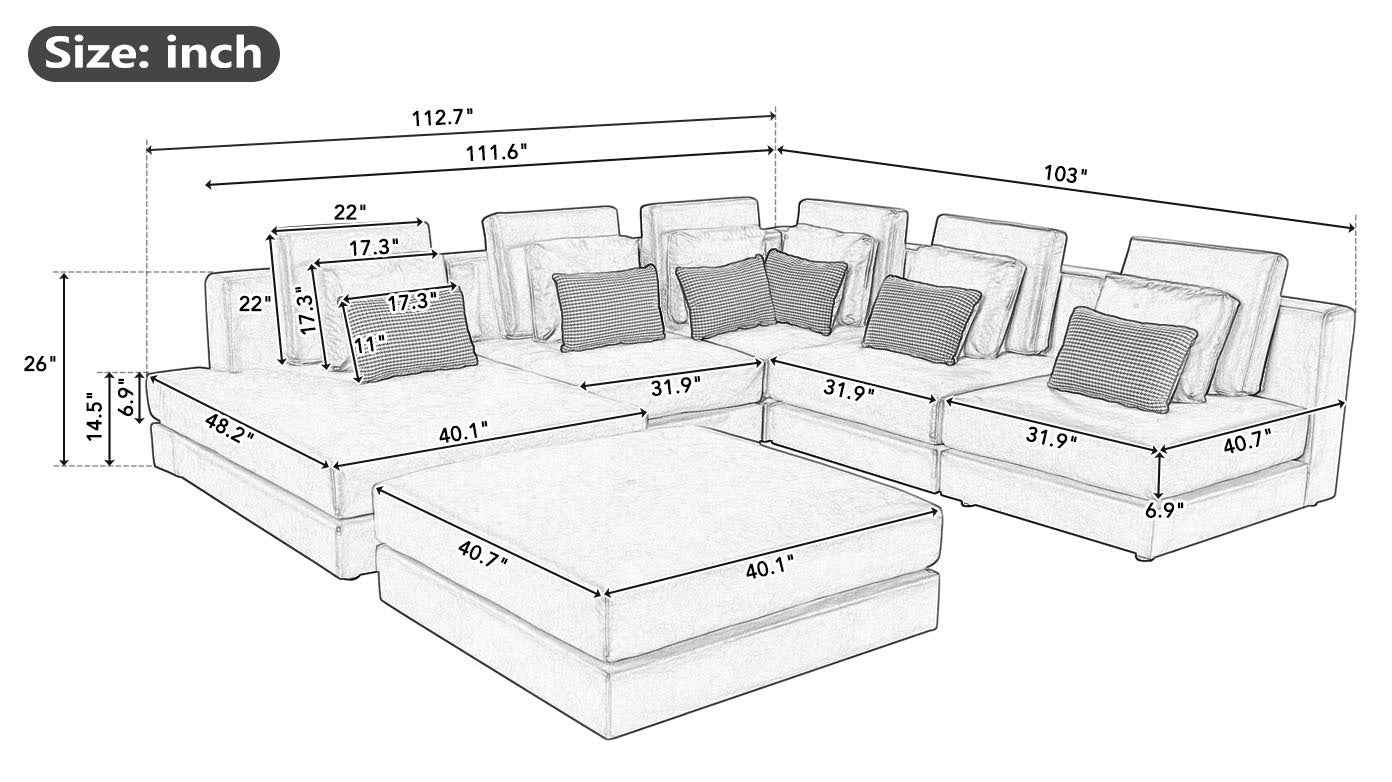 112.7" Modular Sectional Sofa Corner Sofa Chaise Lounge with Movable