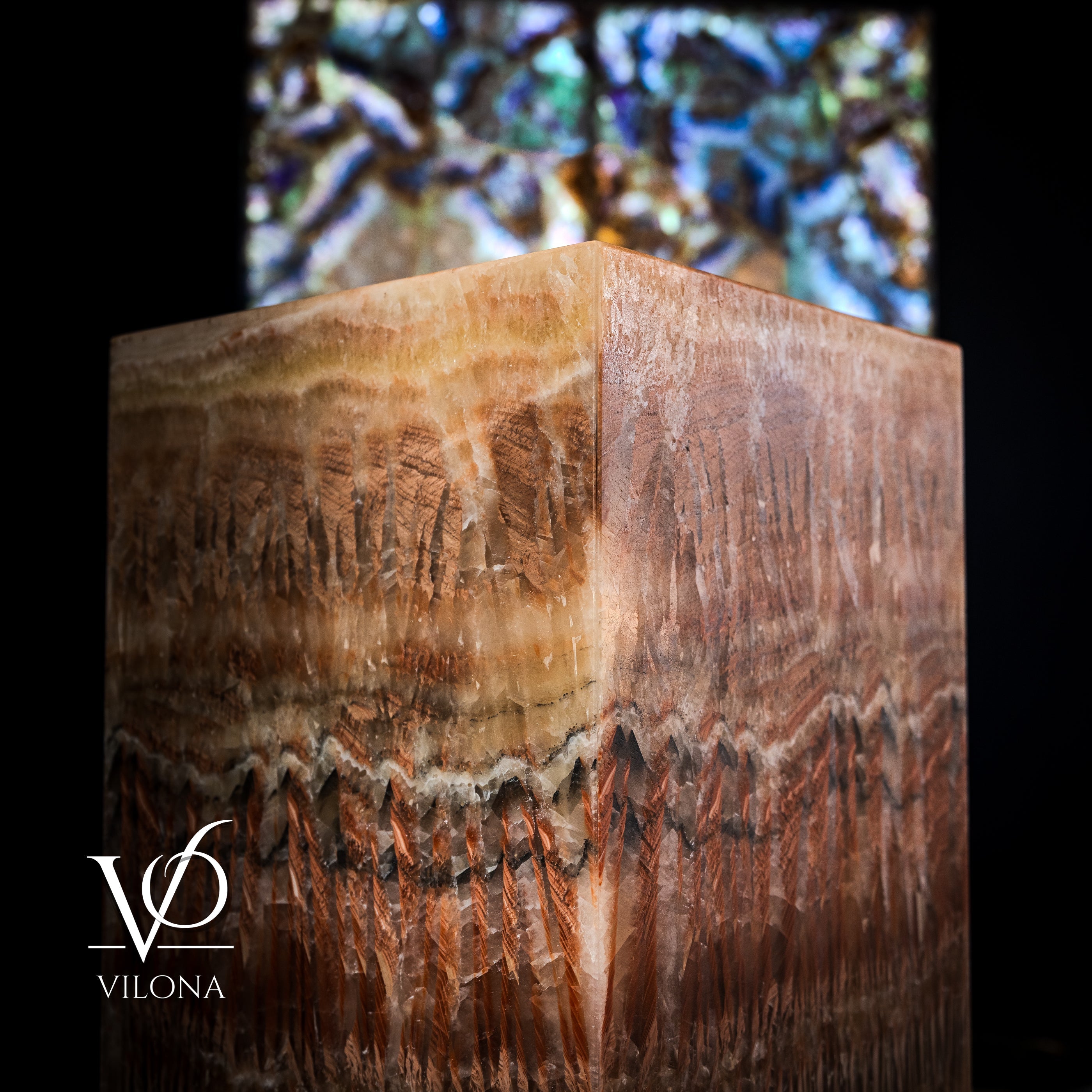 Golden Cloud Onyx Floor Lamp - Exotic Dragon Eye - Medium - 51.25"H x 12"W - Square - #1