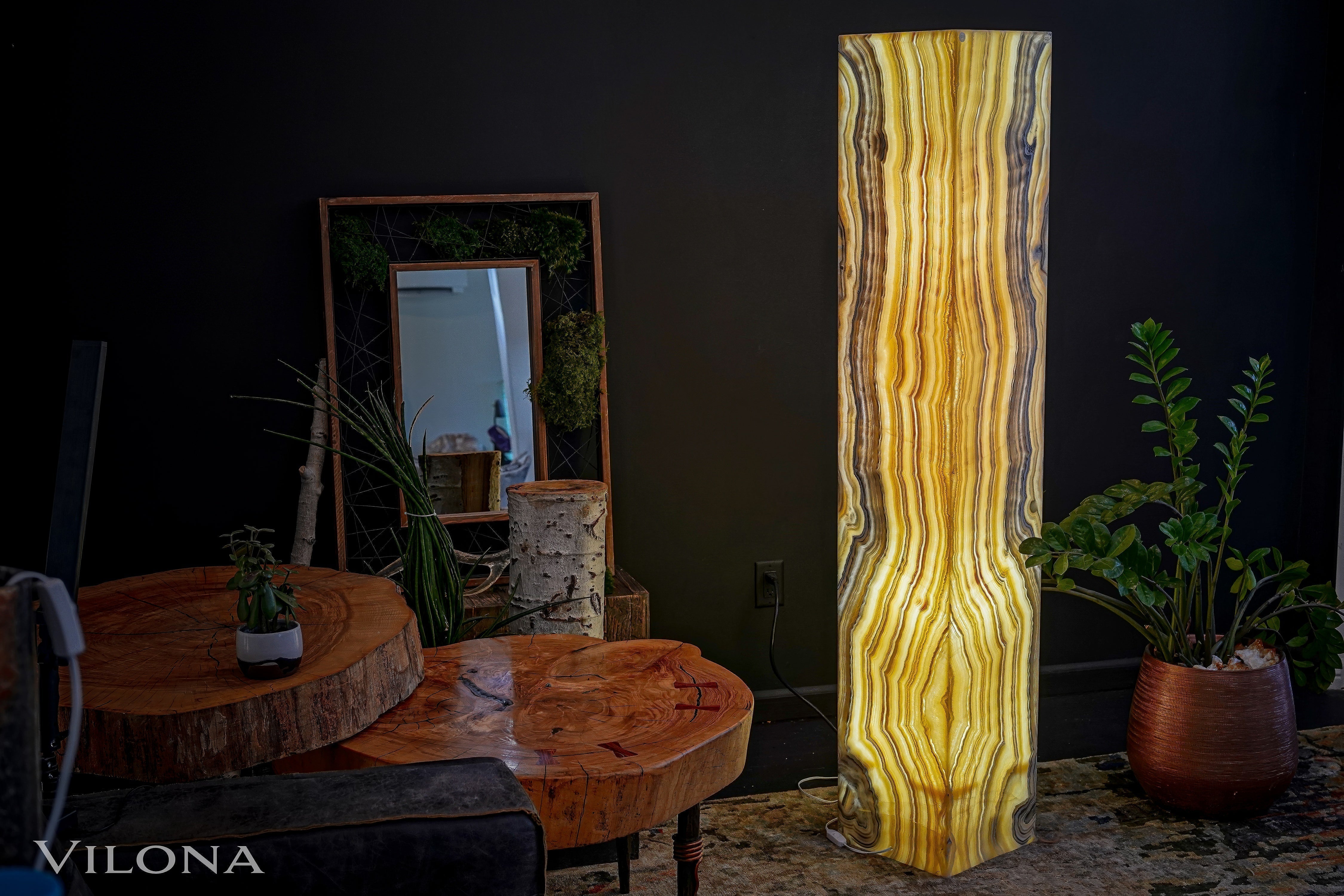 Golden Cloud Onyx Floor Lamp - Large - 67"H x 12"W - Square - #1