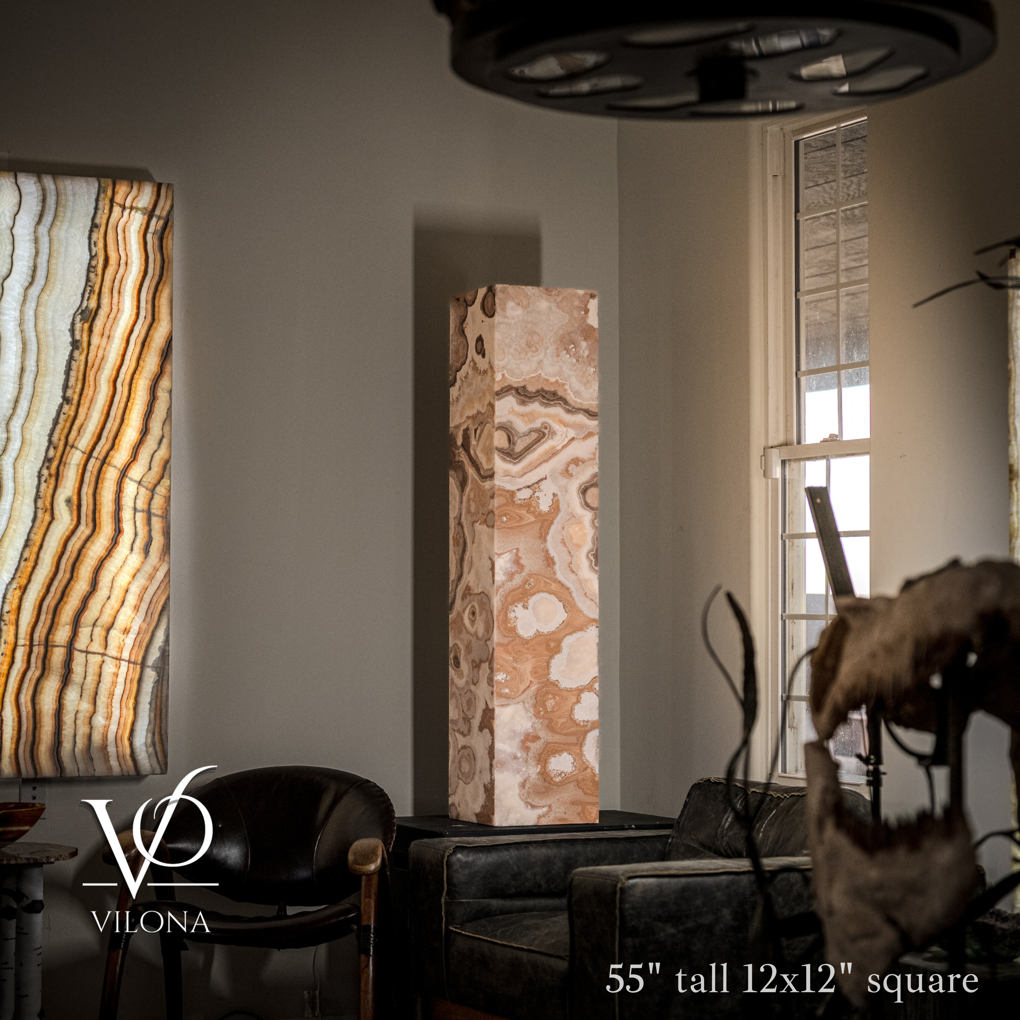 Sahara Onyx Floor Lamp - Exotic - Polished - Medium - 55"H x 12"W - Square - #3