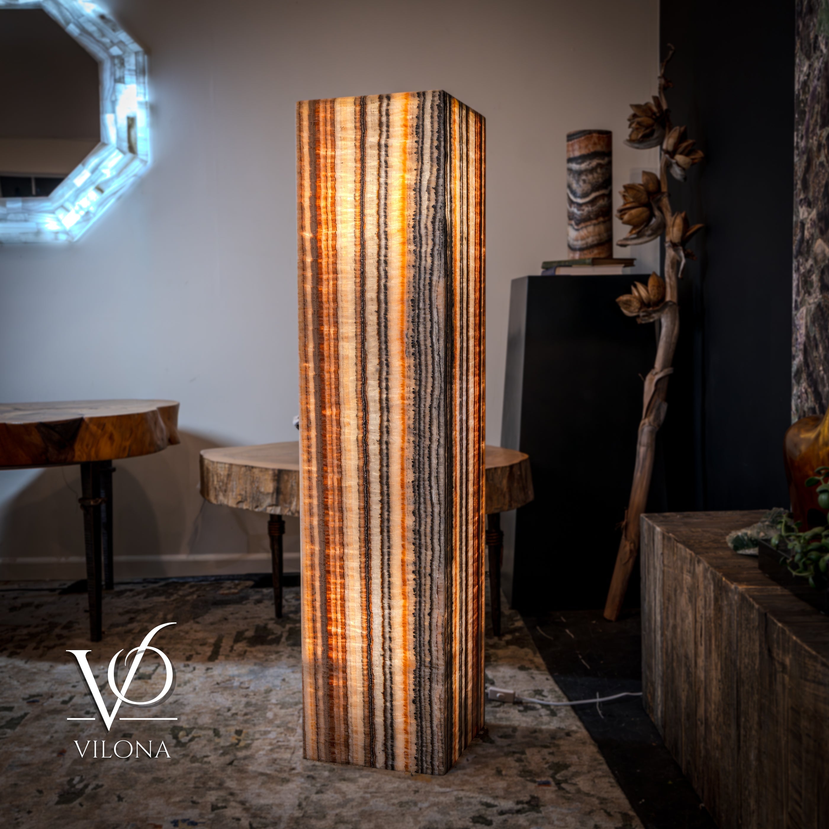 Tangerine Onyx Floor Lamp - Medium - 51.5"H x 12"W - Square