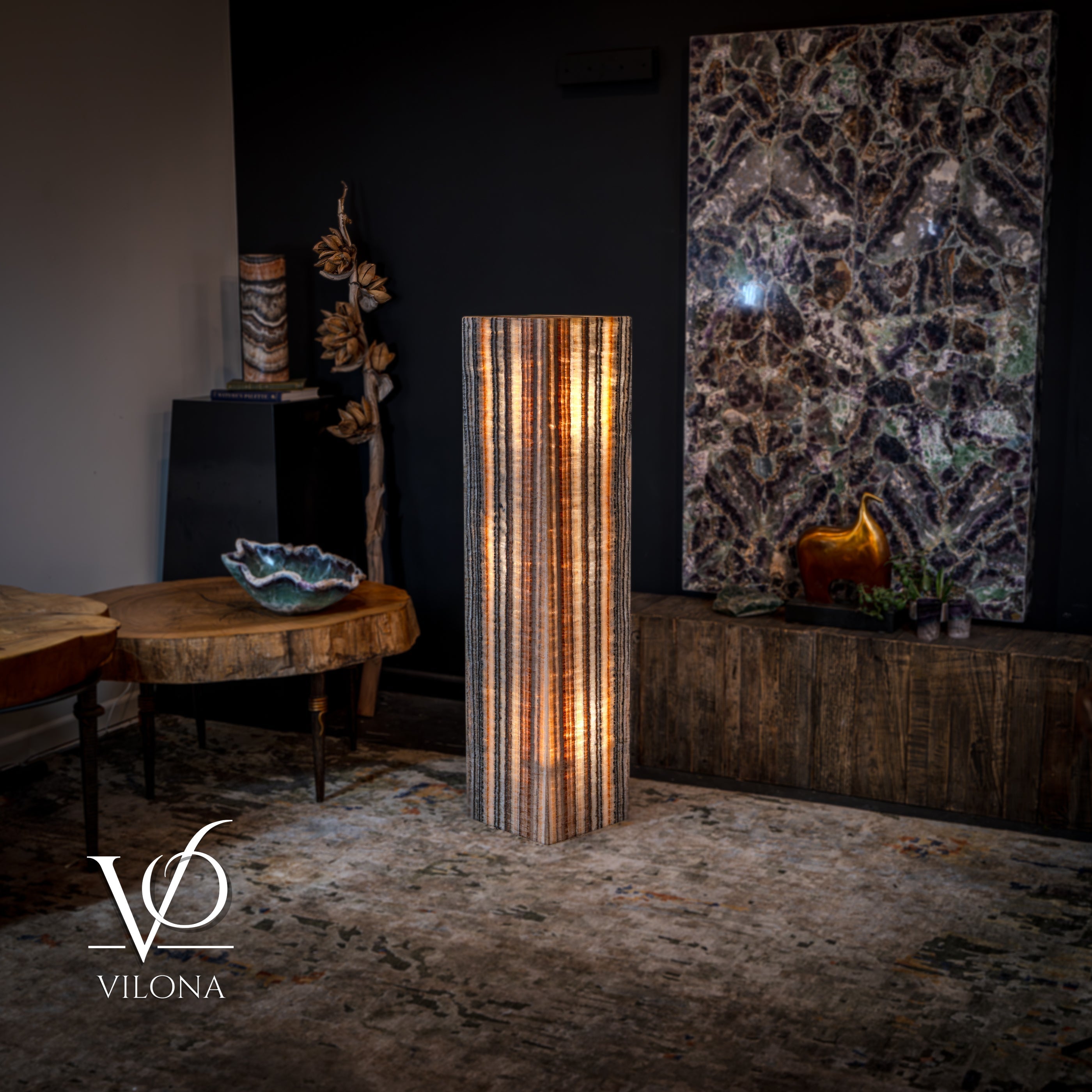 Tangerine Onyx Floor Lamp - Medium - 51.5"H x 12"W - Square