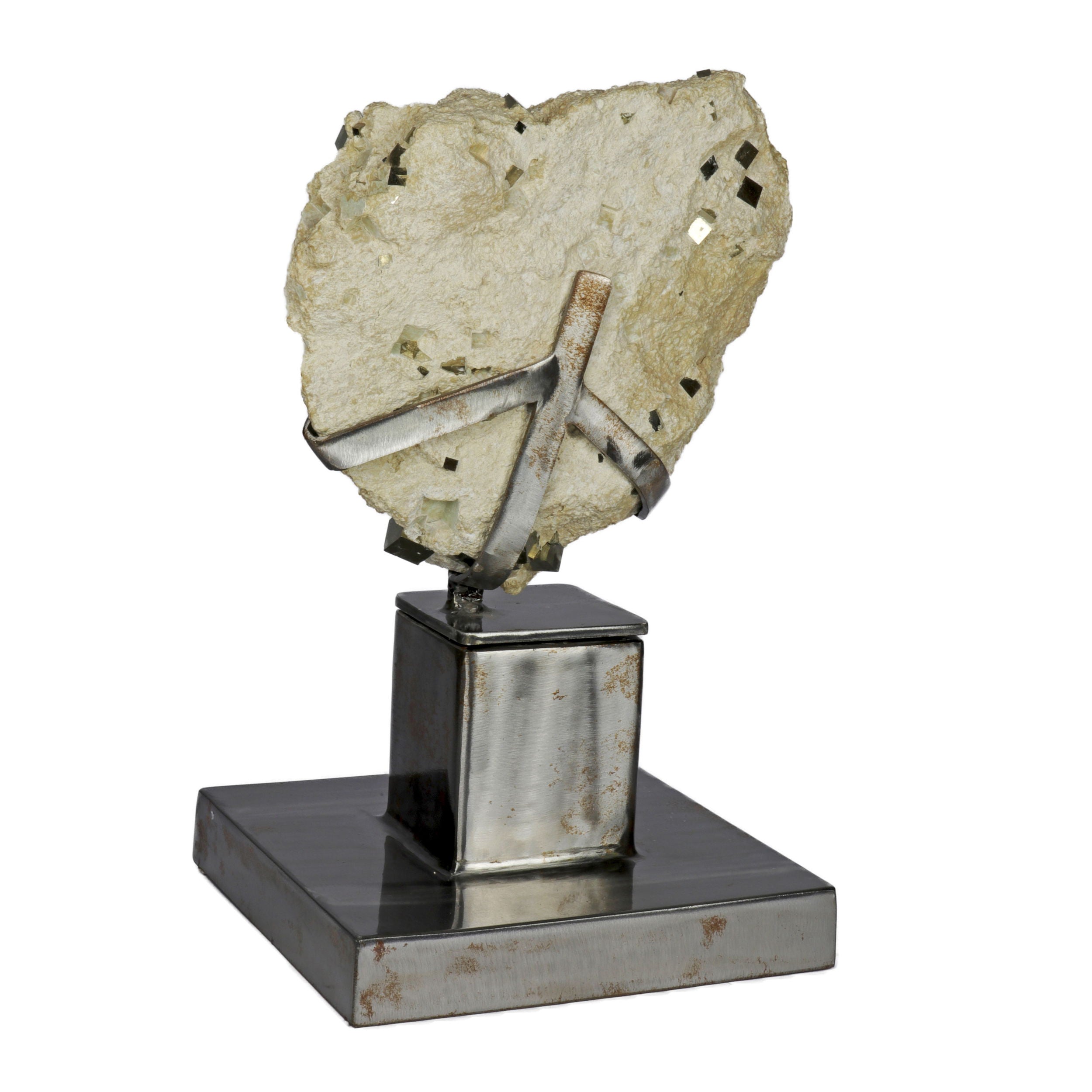 Cubic Pyrite Singles in Matrix on Custom Spinning Stand