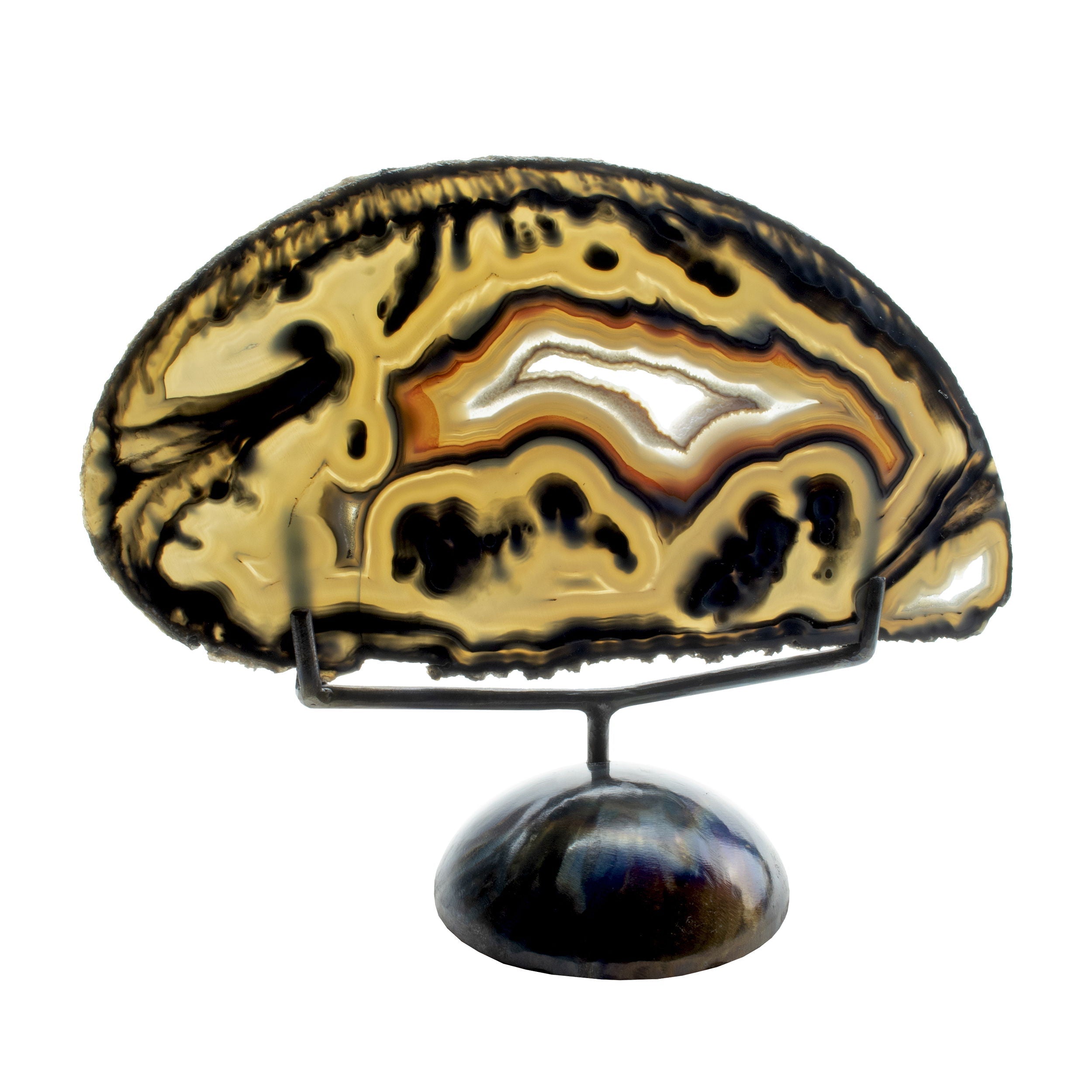 Agate Slice in Custom Stand - Blue Banded with Druze Center Pocket