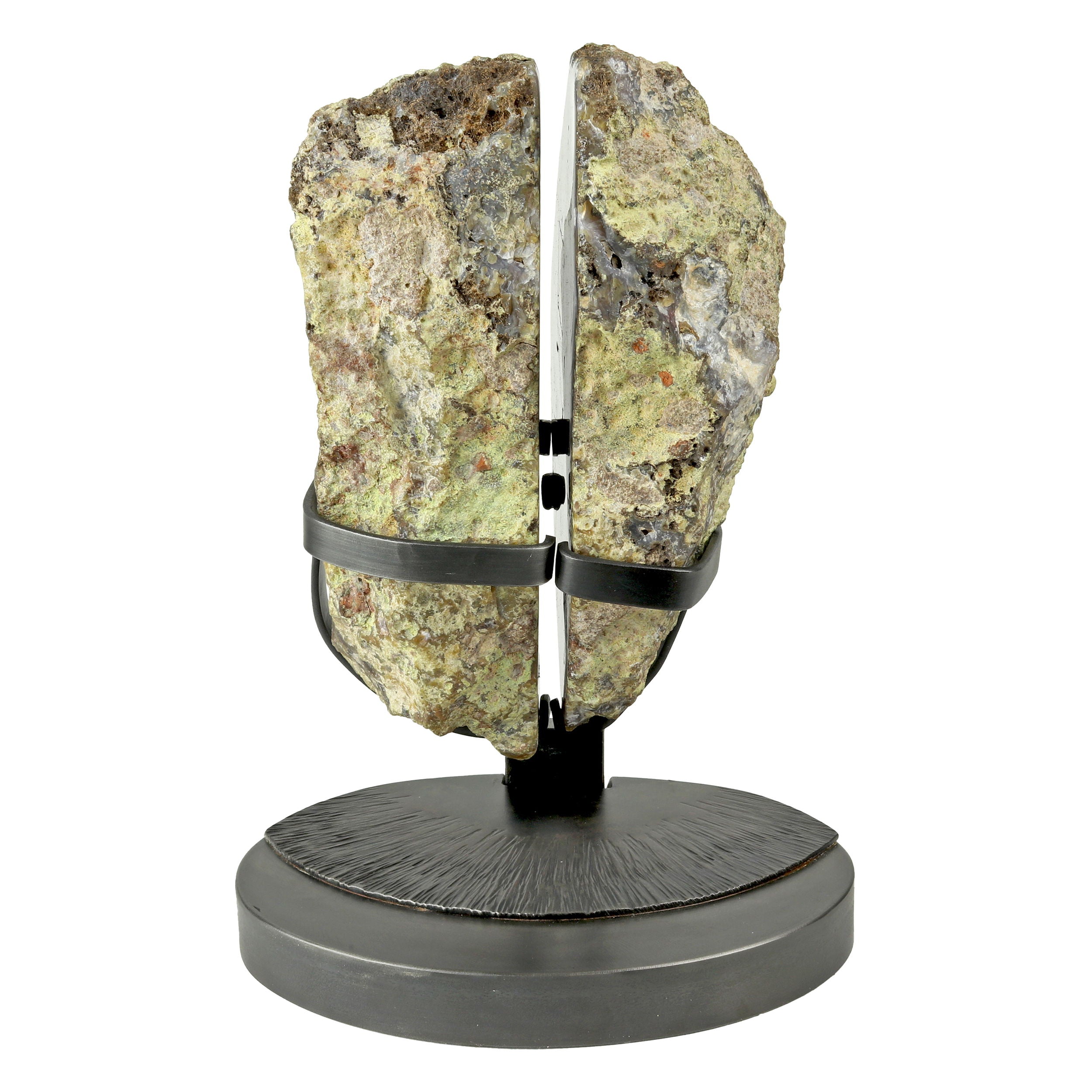 Agua Nuvea Agate Geode Pair on Custom Swivel Stand with Brush Detail