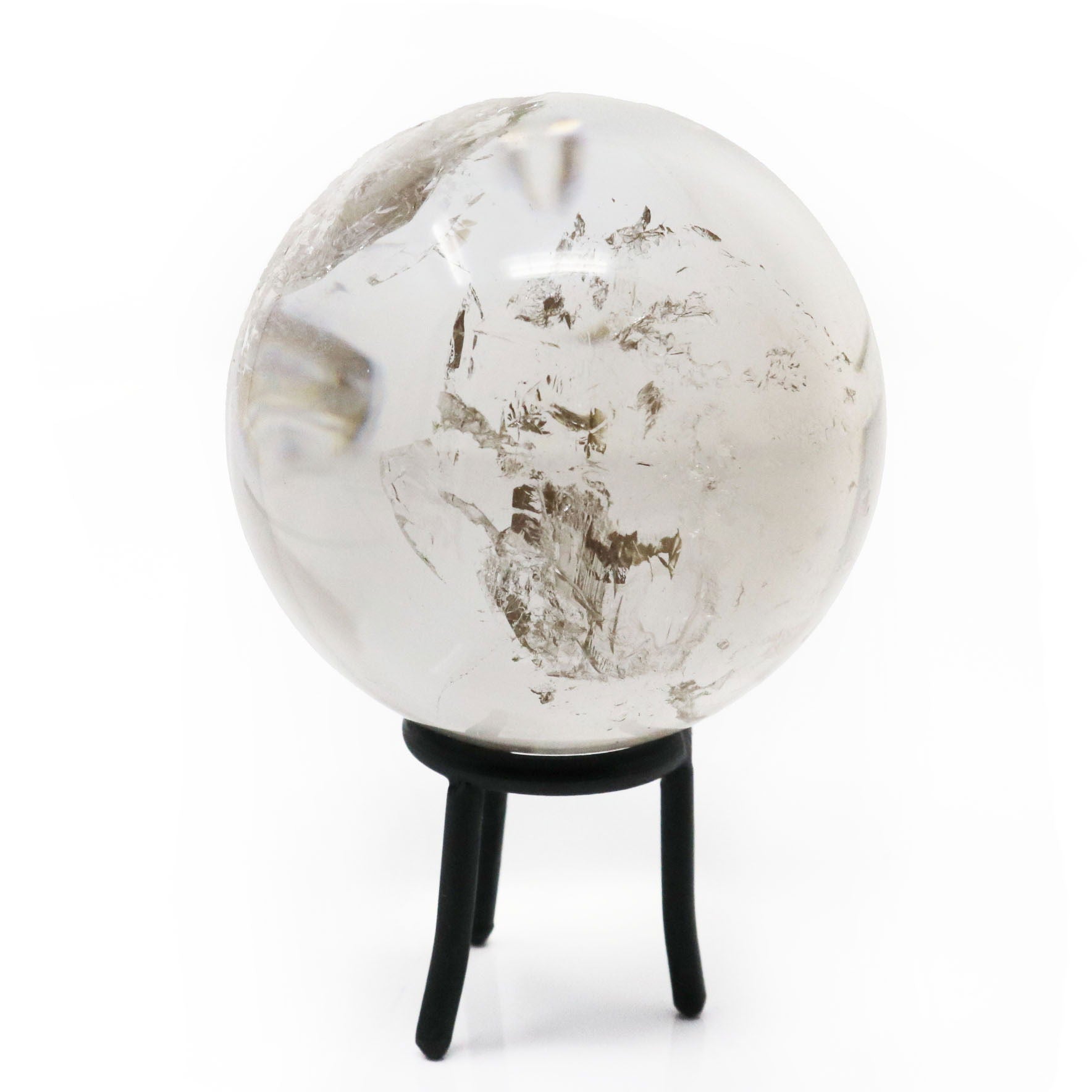 Quartz Sphere - Clear with Slight Smoky on Lucite Ring Stand