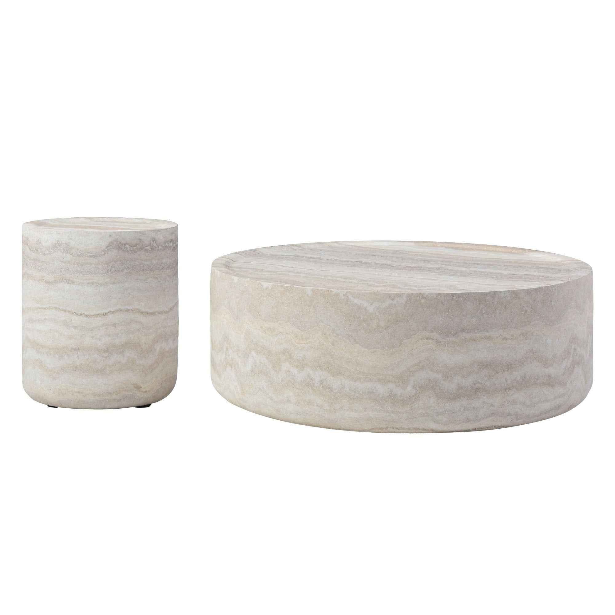 Set of 2 Faux MARS Pattern Coffee Tables side Table Round Tea Faux