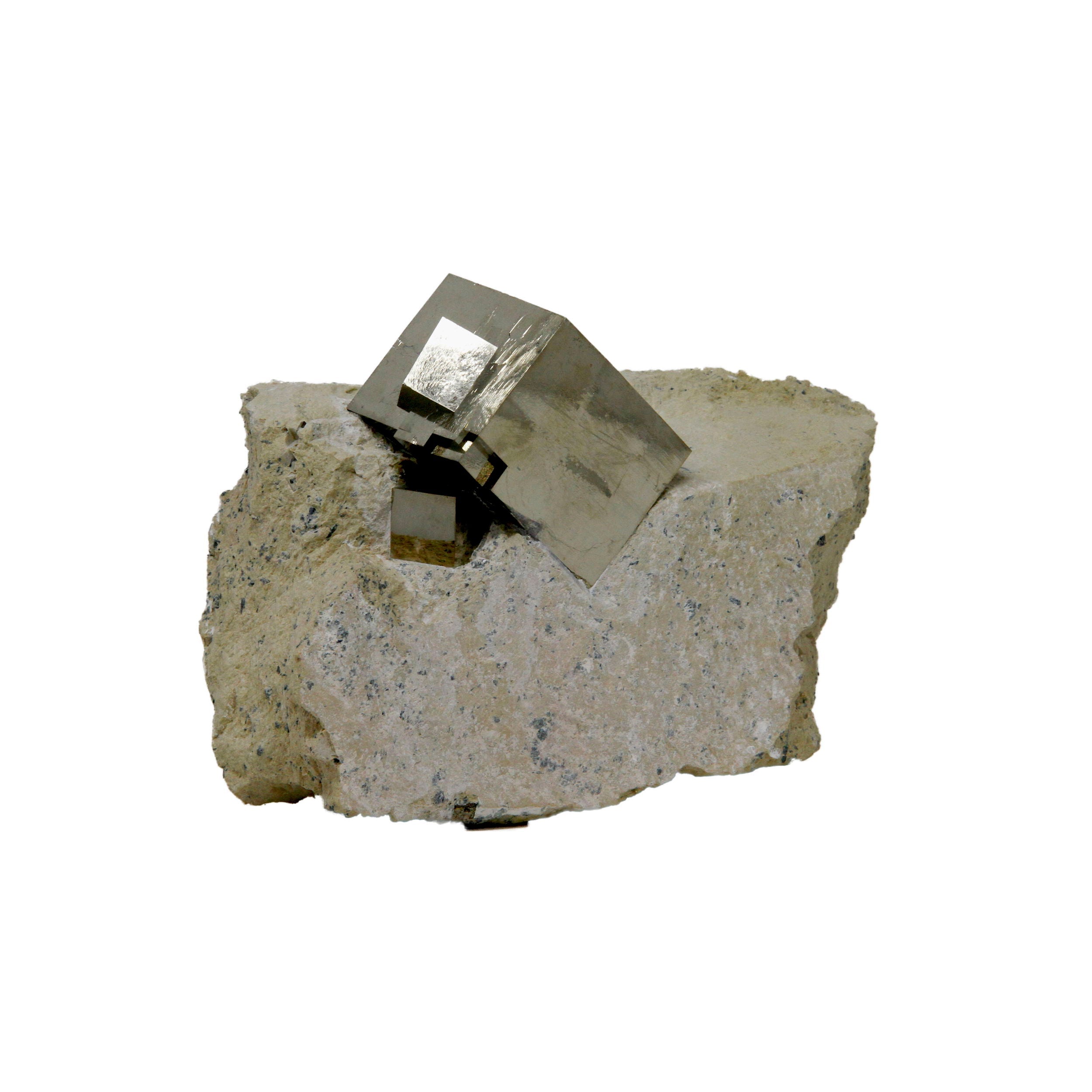 Cubic Pyrite Bonded Crystals in Matrix Set in Custom Patina Stand