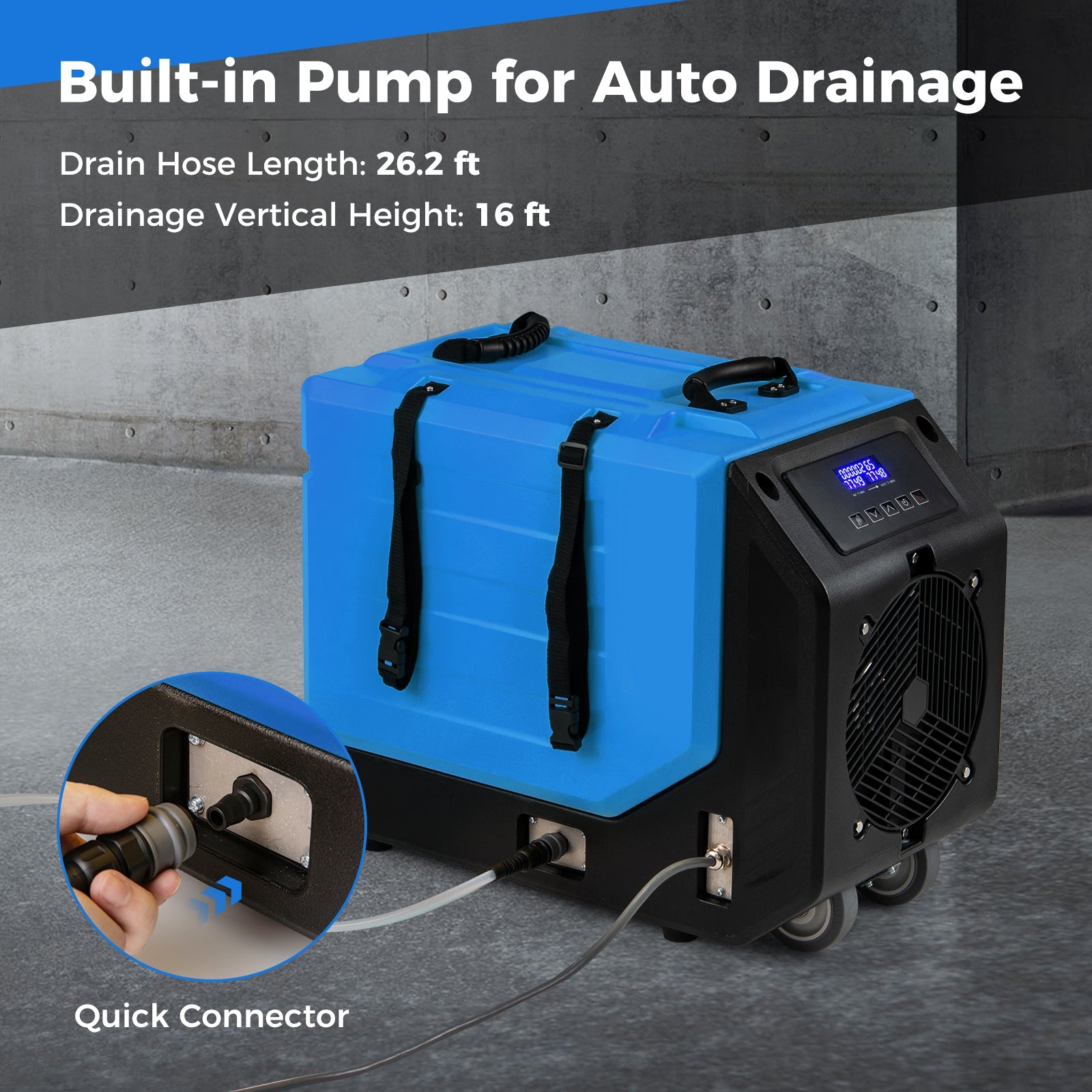 190 PPD Commercial Dehumidifier with Pump and 2 Wheels-Blue