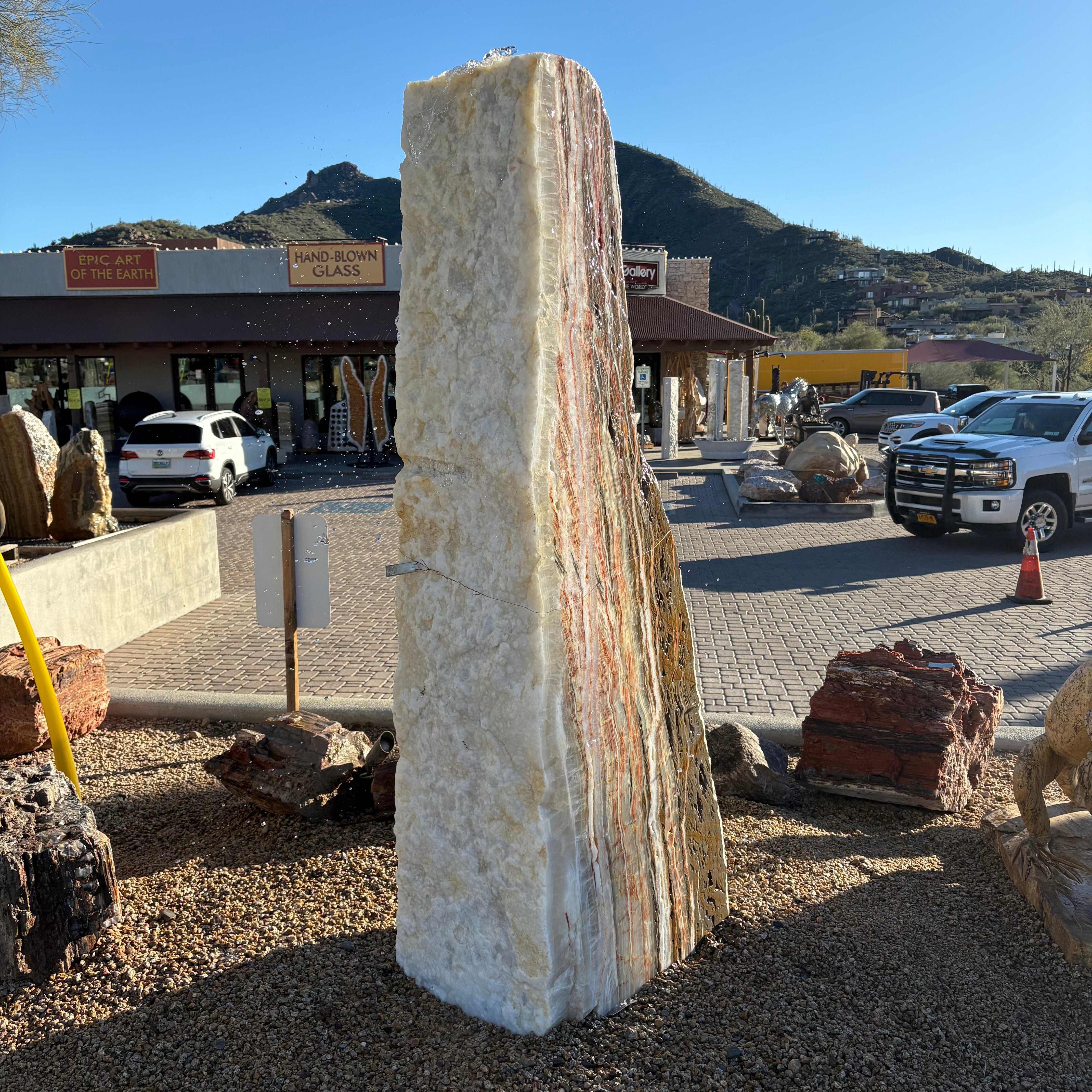 Gray Fossil  & Ice Onyx Fountain - Vertical Pattern & Ice Druze Layer With 2 Cuts