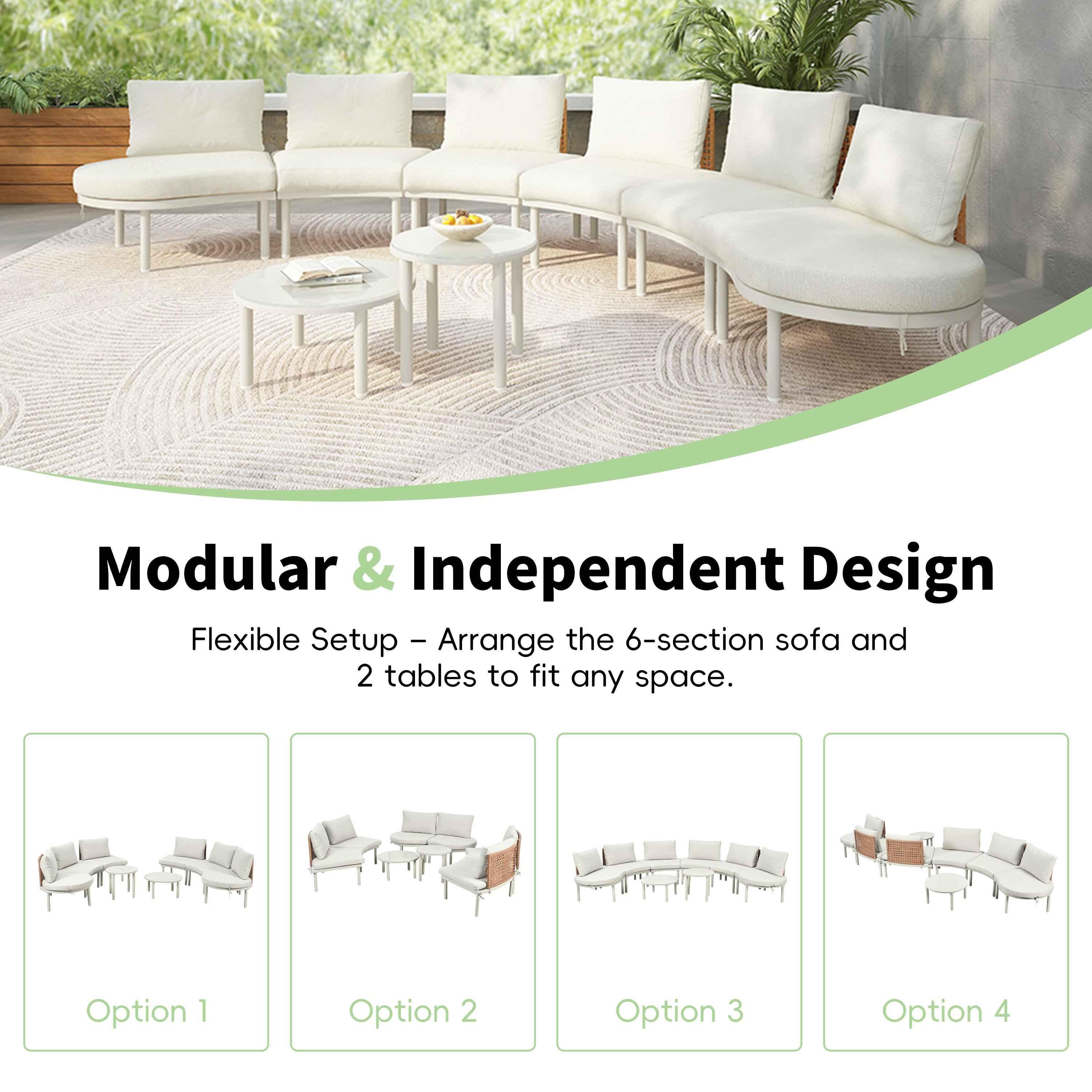 8-Piece Patio Sofa Furniture Set, Half Moon Outdoor Sectional Sofa
