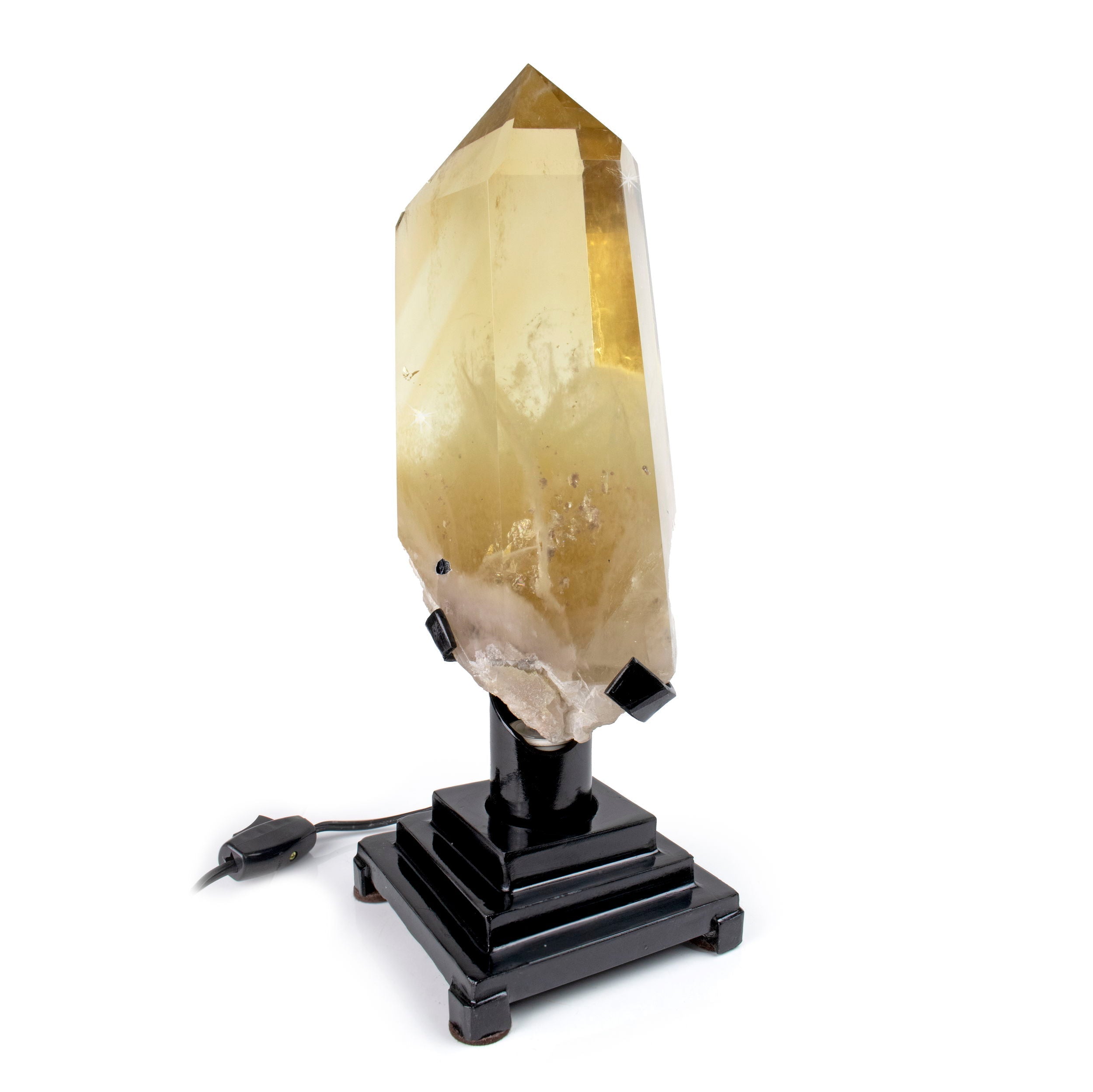 Citrine Point on Fitted Lighted Rotating Stand From Brazil