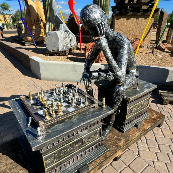 Recycled Metal Art Sculpture - Man Playing Chess