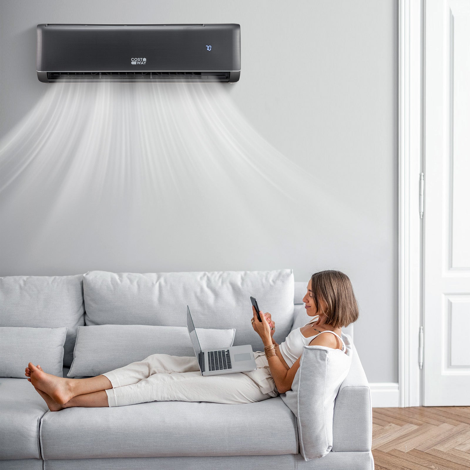 Energy Star Certified 24000 BTU 21 SEER2 208-230V Mini Split Air Conditioner and Heater Gray Wifi Enabled