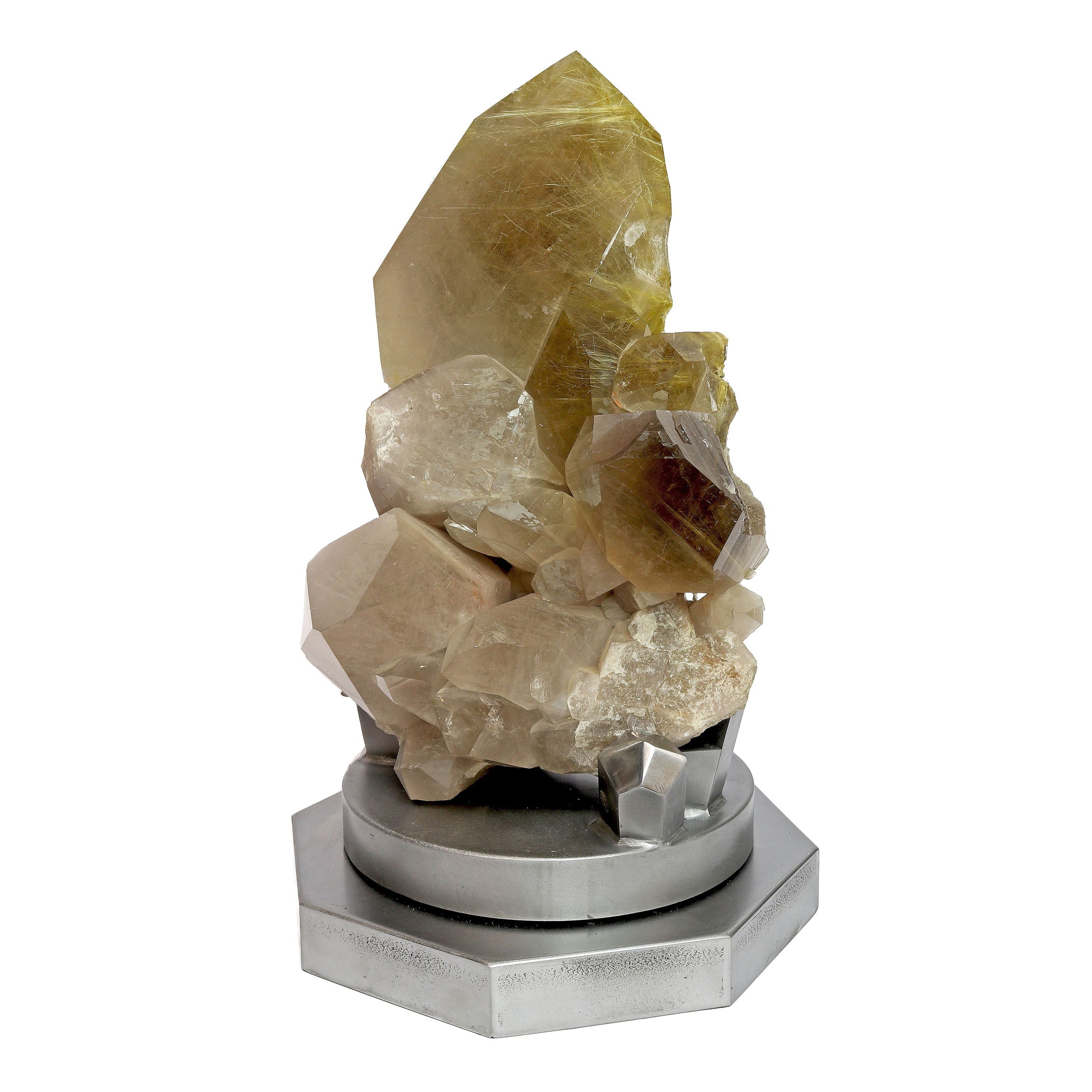 Rutile Quartz Cluster on Custom Rotating Artisan Stand