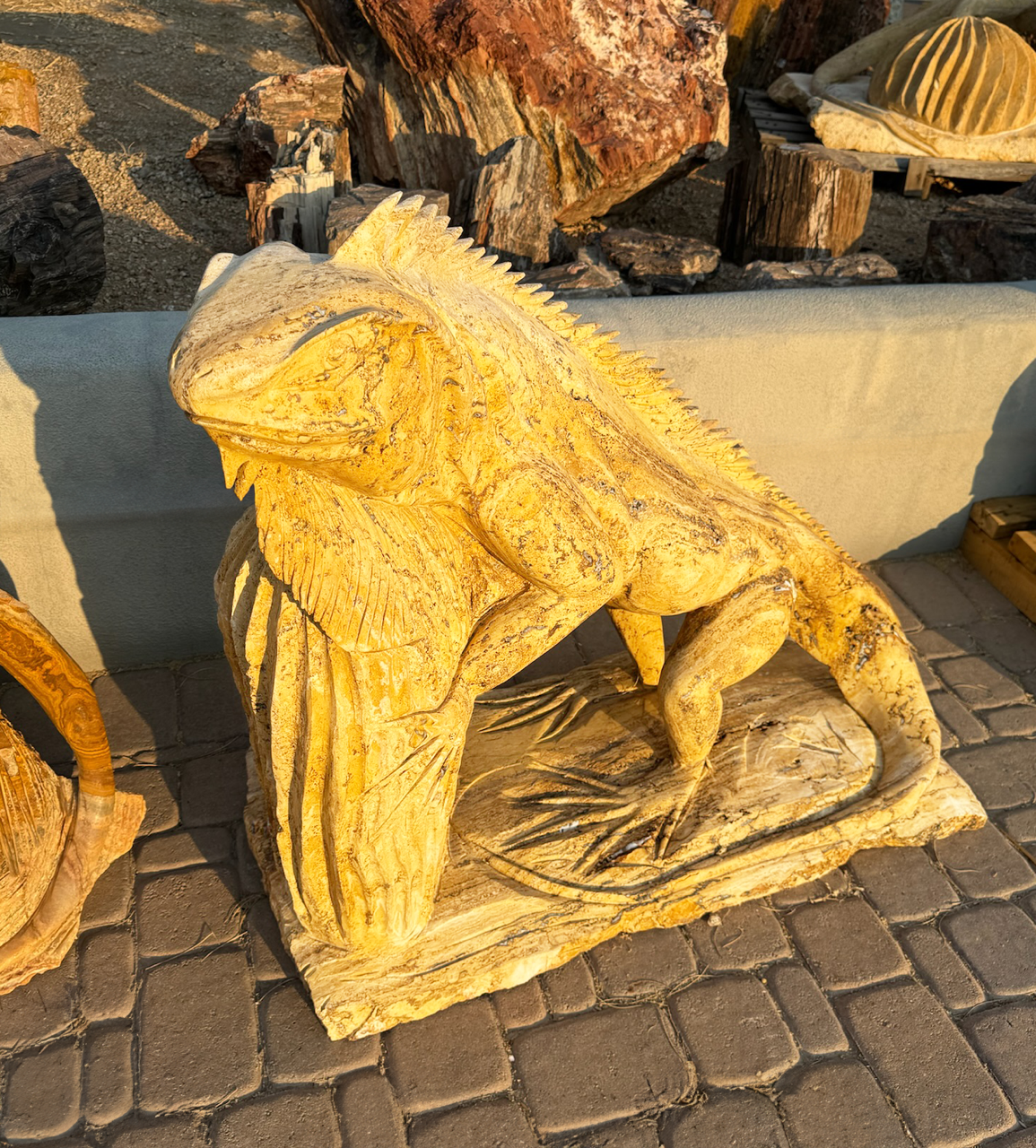 Travertine Iguana With Cactus Carving