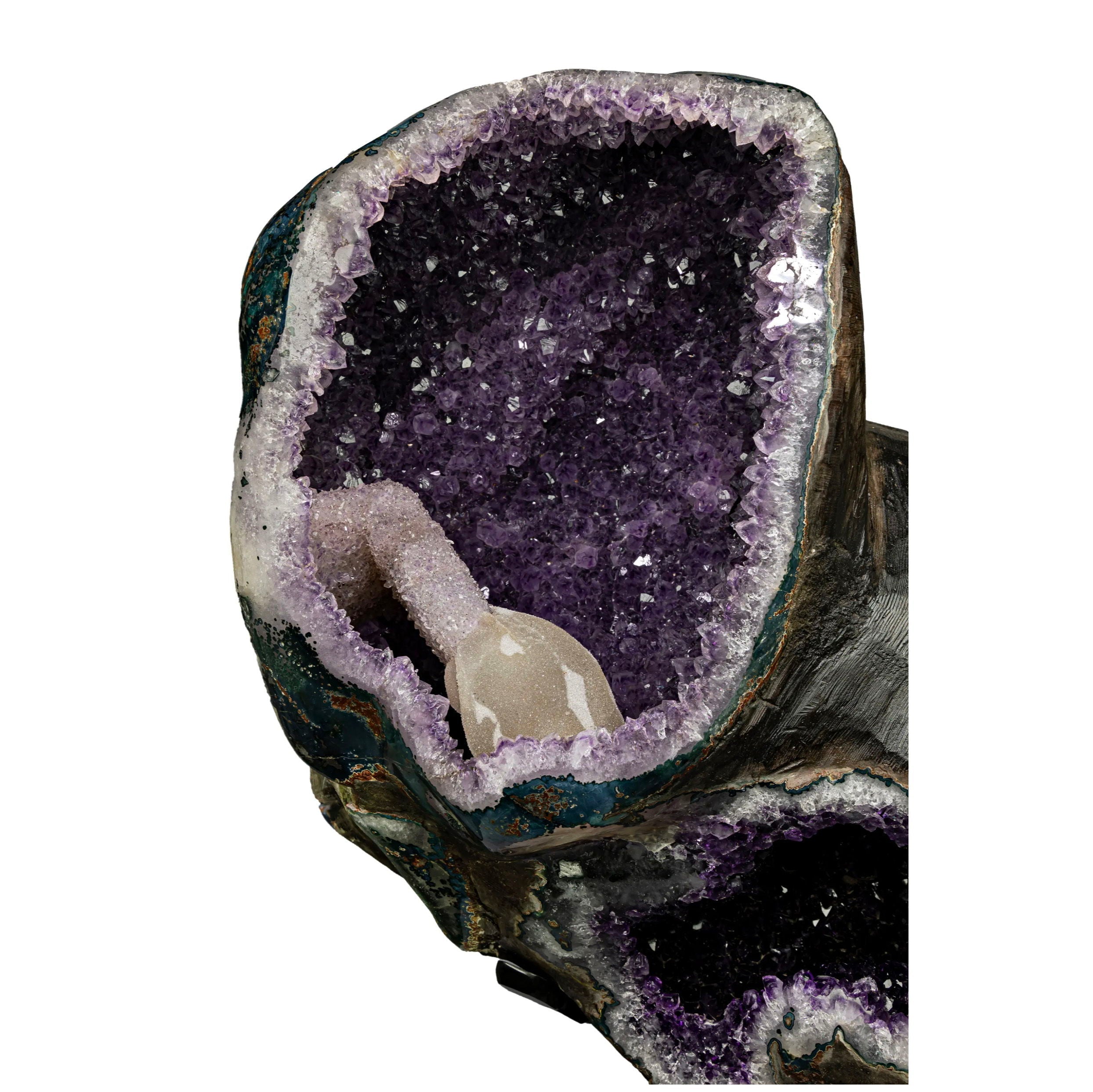 Amethyst Geode Multi-Vug with Calcite Crystal & Druze in Custom Fitted Stand